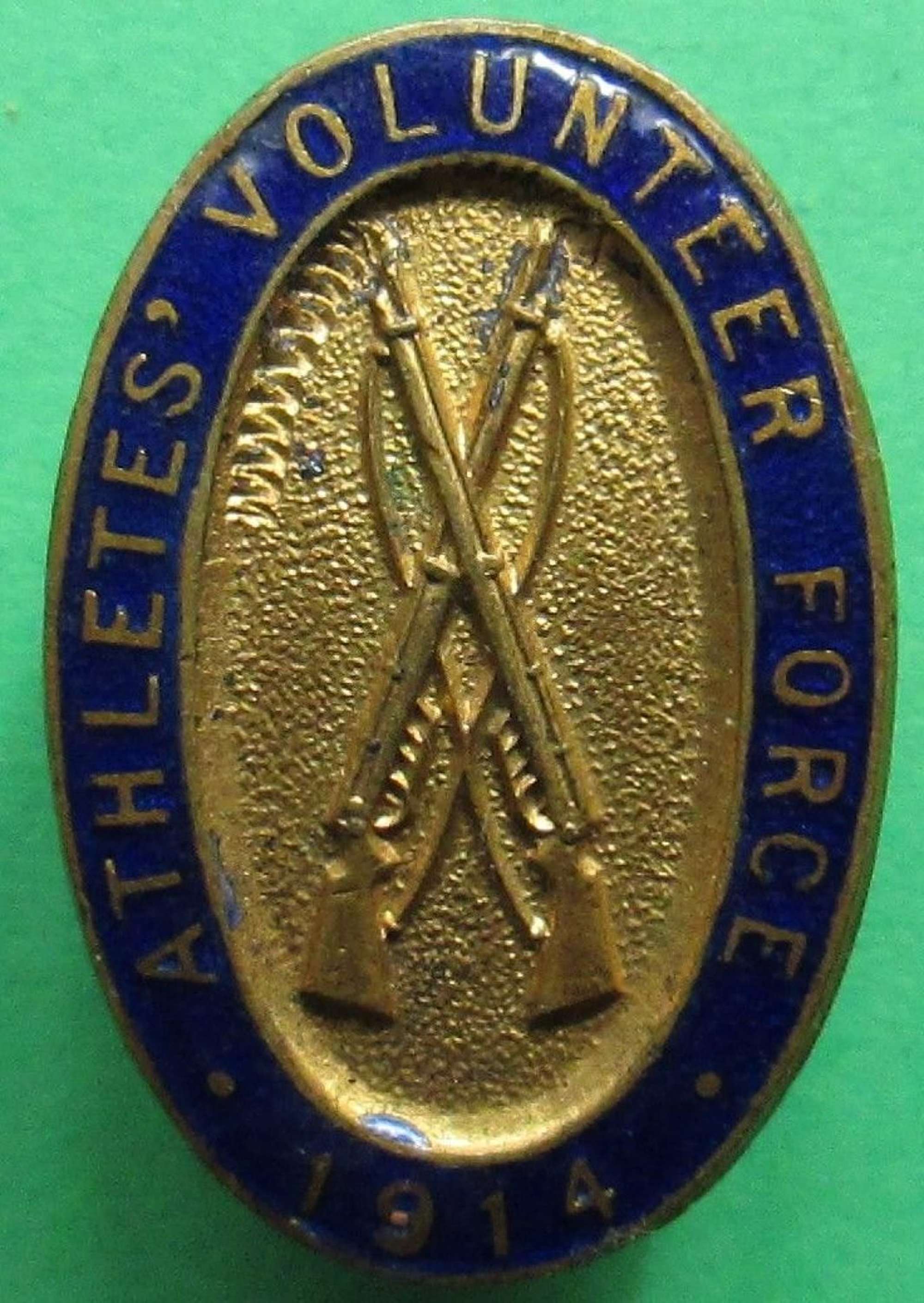 AN ATHLETES VOLUNTEER FORCE BADGE DATED 1914