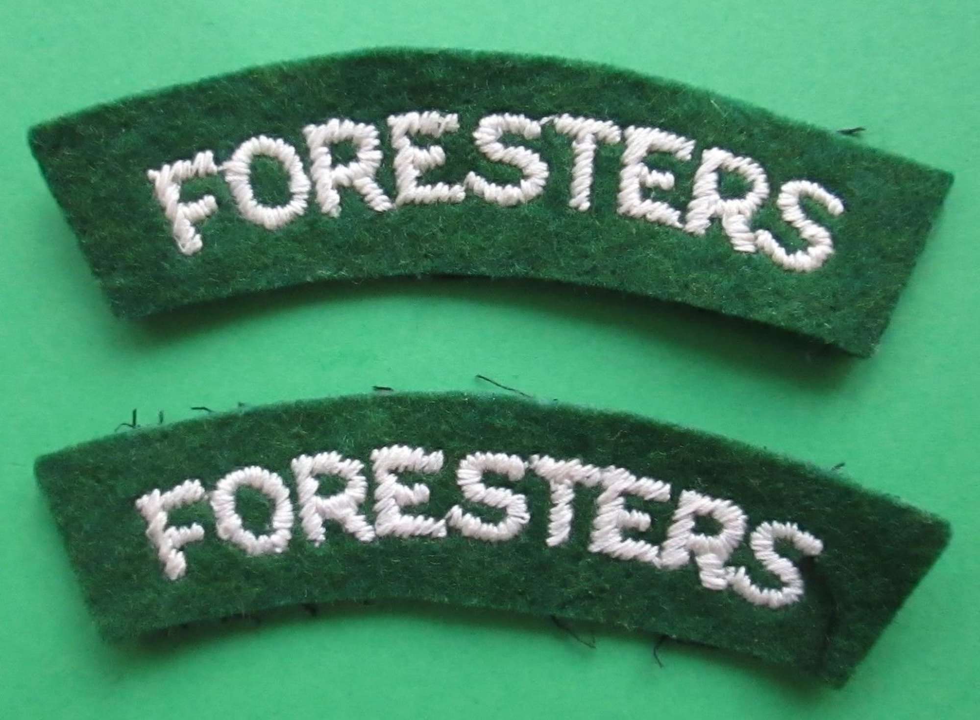 A PAIR OF FORESTERS SHOULDER TITLES