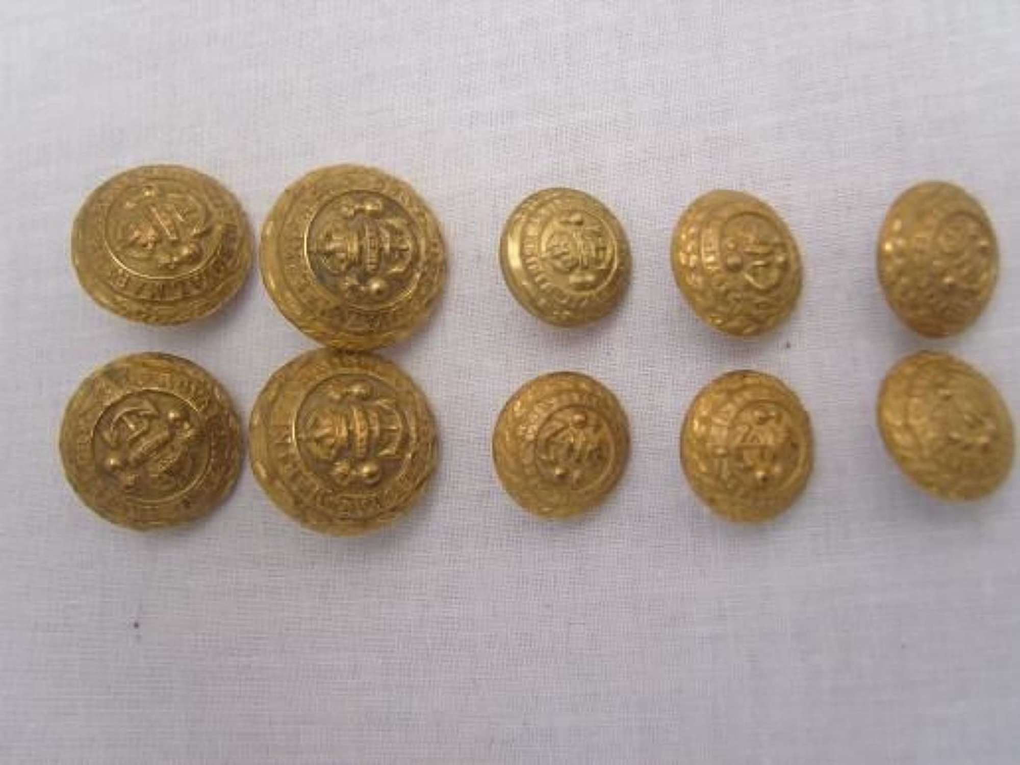 WW1 Full Set of 10 brass buttons to the Royal Marine Artillery
