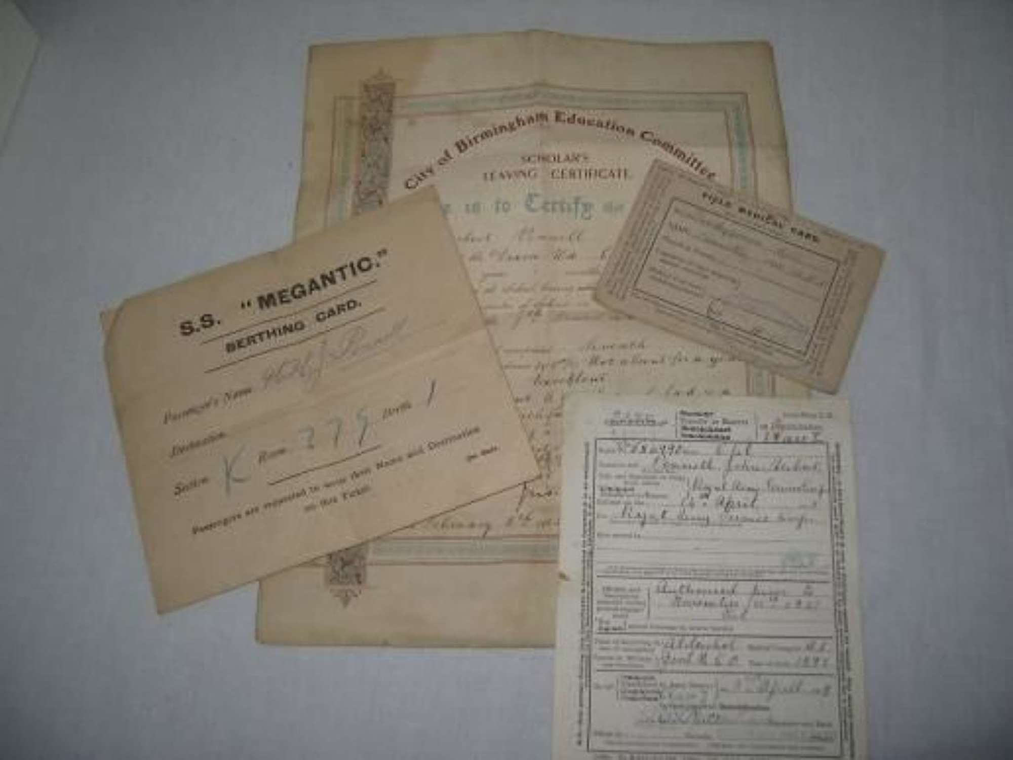 WW1 FIELD MEDICAL CARD, HOSPITAL SHIP BERTHING CARD ETC.