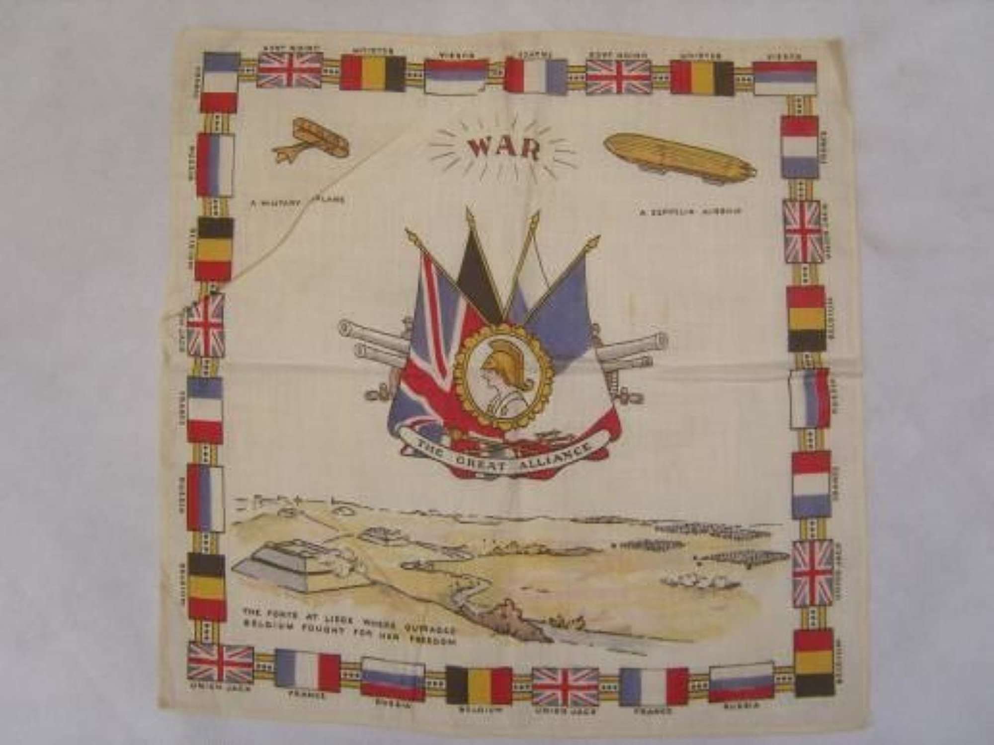WW1 printed cotton souvenir handkerchief: War The Great Alliance