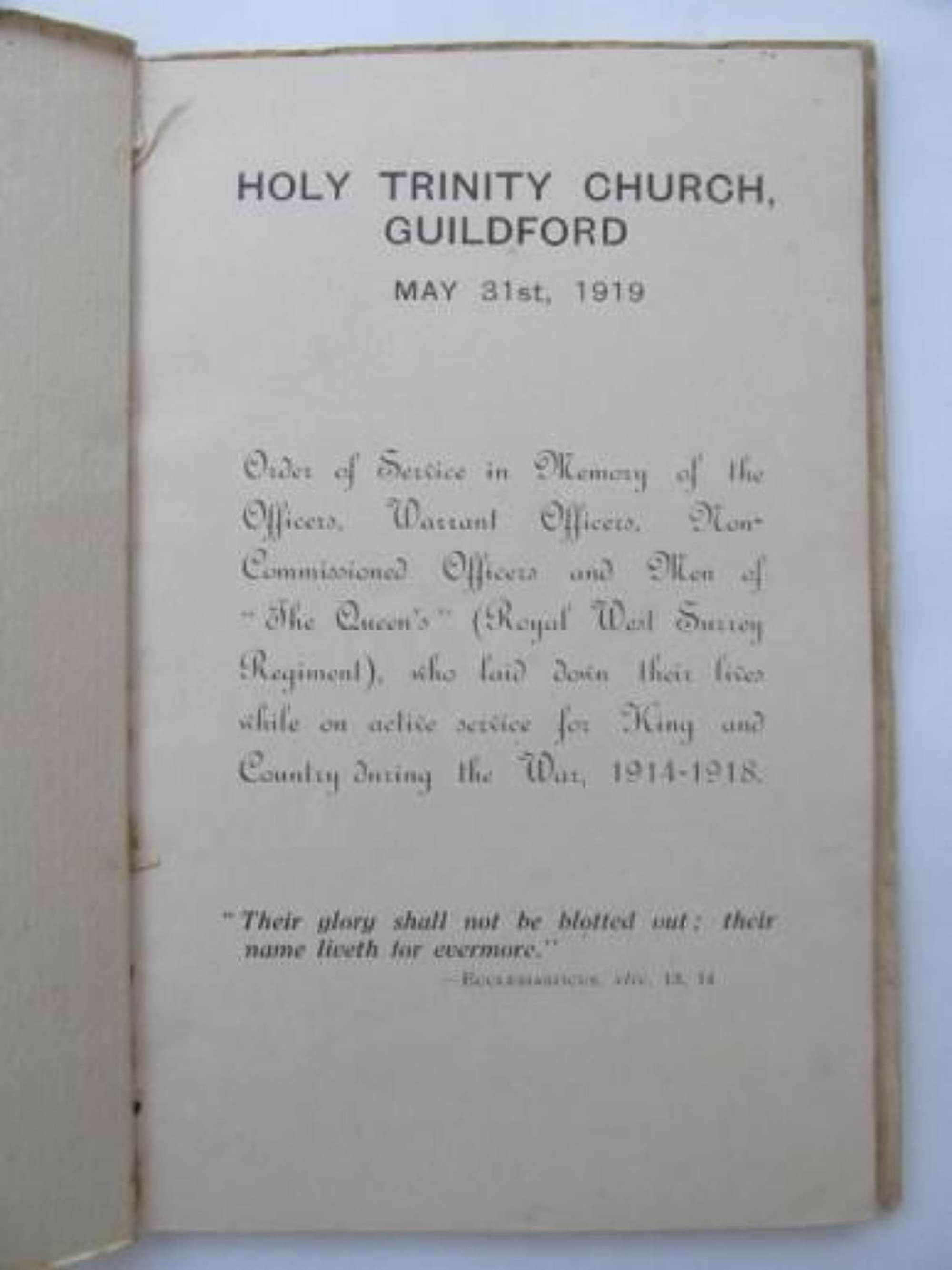 Holy Trinity Church Guildford WW 1 Roll of Honour