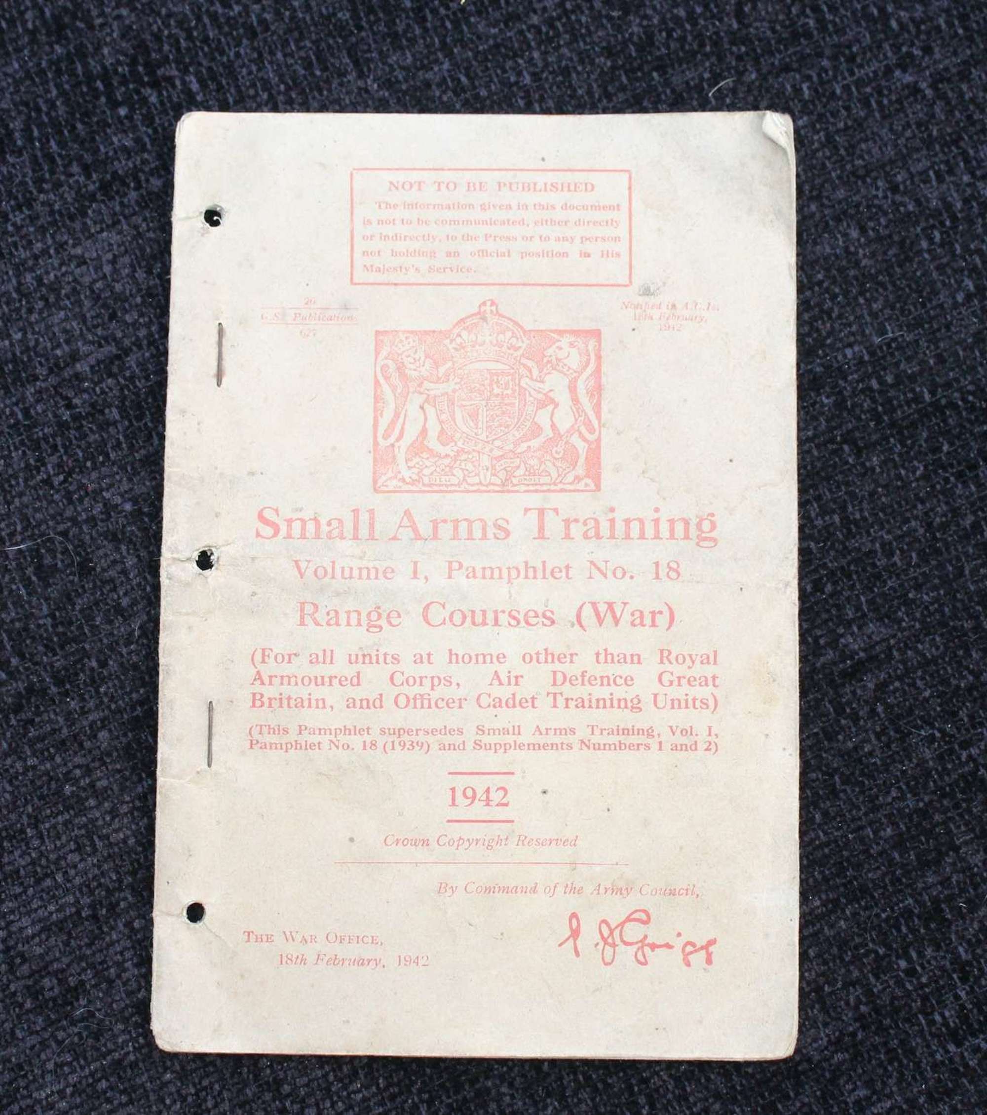 Small Arms Training Vol 1 Pamphlet 18 Range Courses 1942
