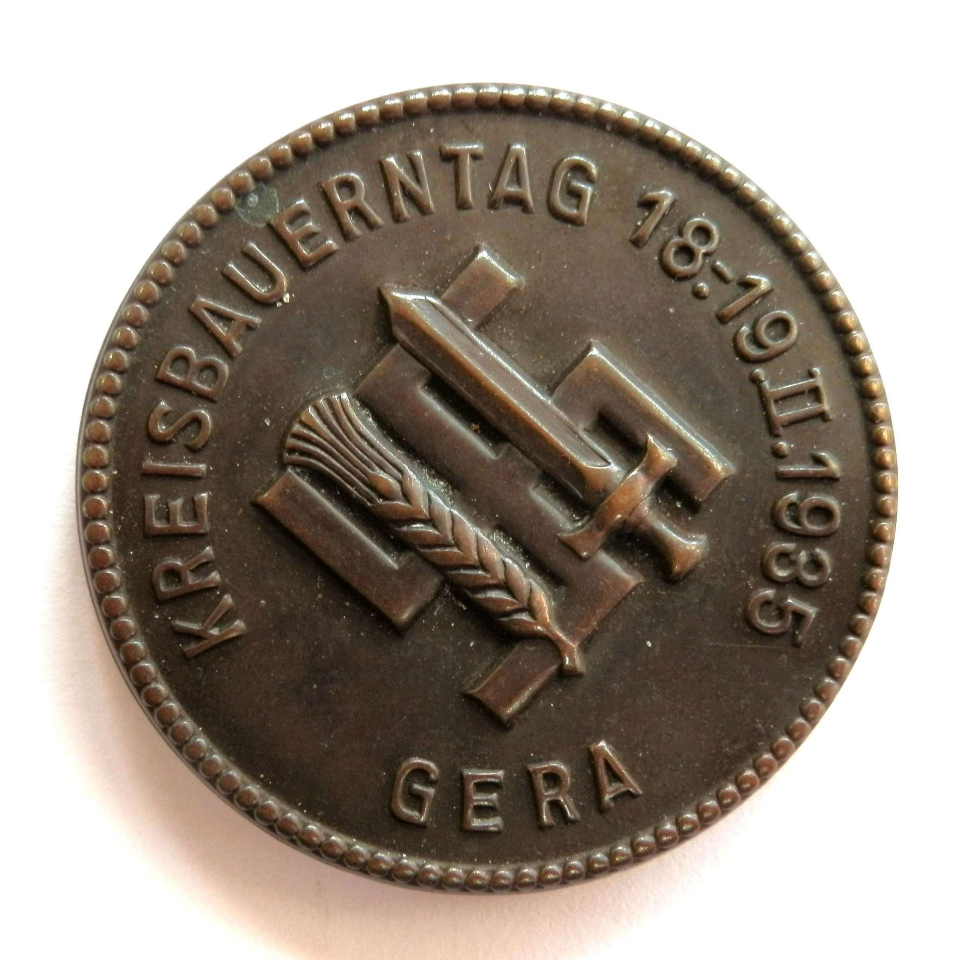 Kreisbauerntag 1:19.11.1935 Gera. Day Badge.