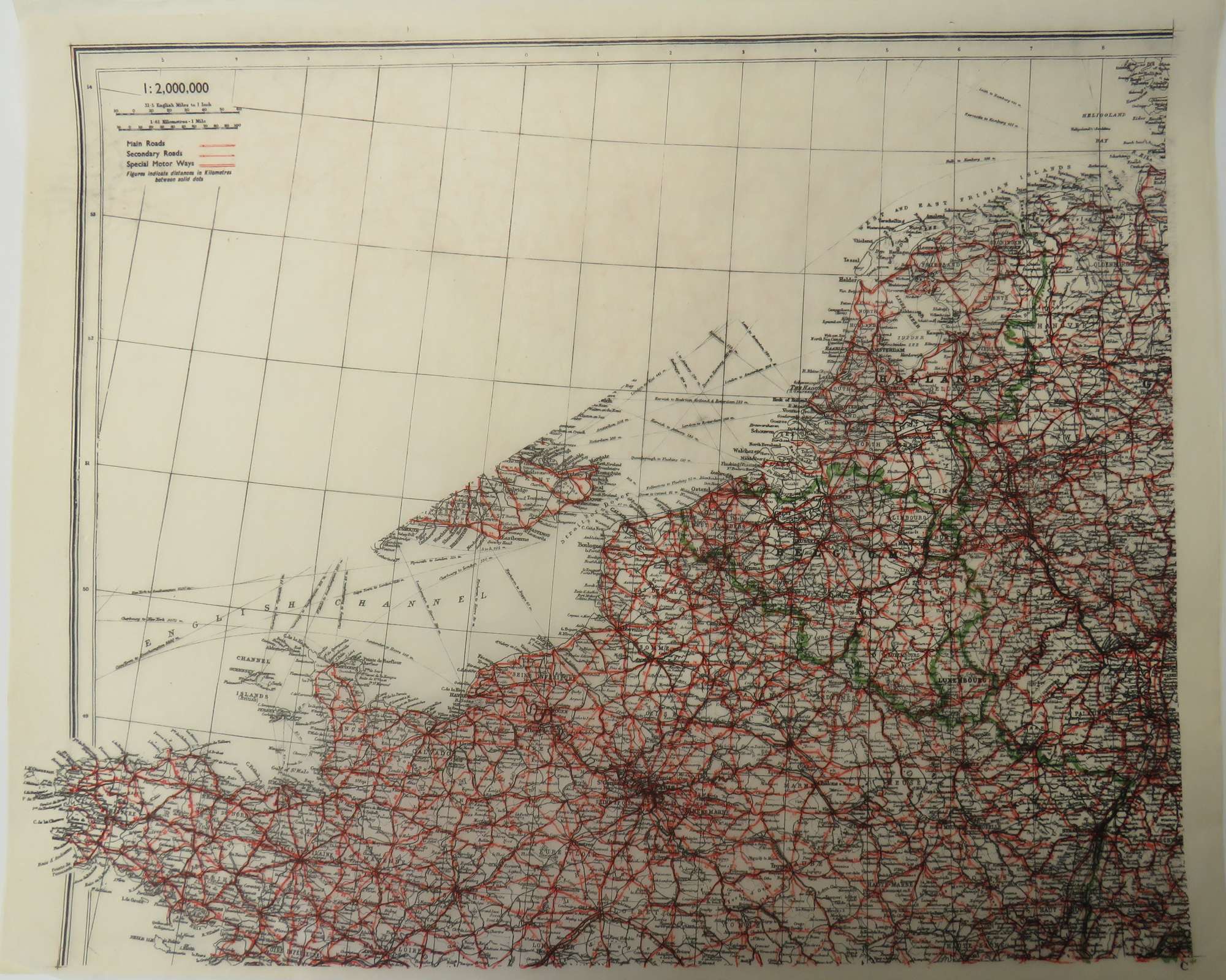 WW 2 Escape & Evasion Tissue Map of Europe