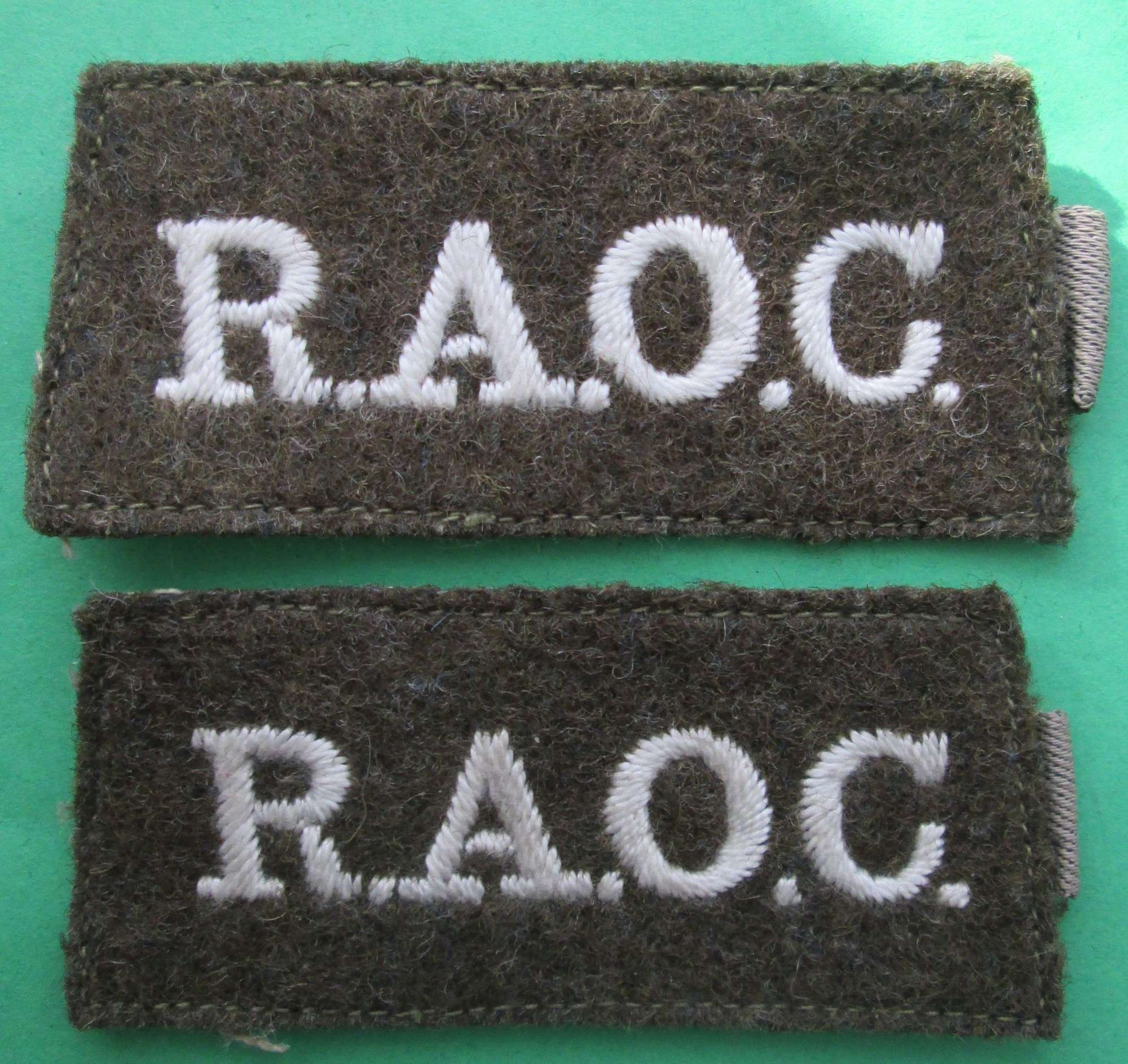 PAIR OF SLIP ON TITLES FOR THE ROYAL ARMY ORDNANCE CORPS