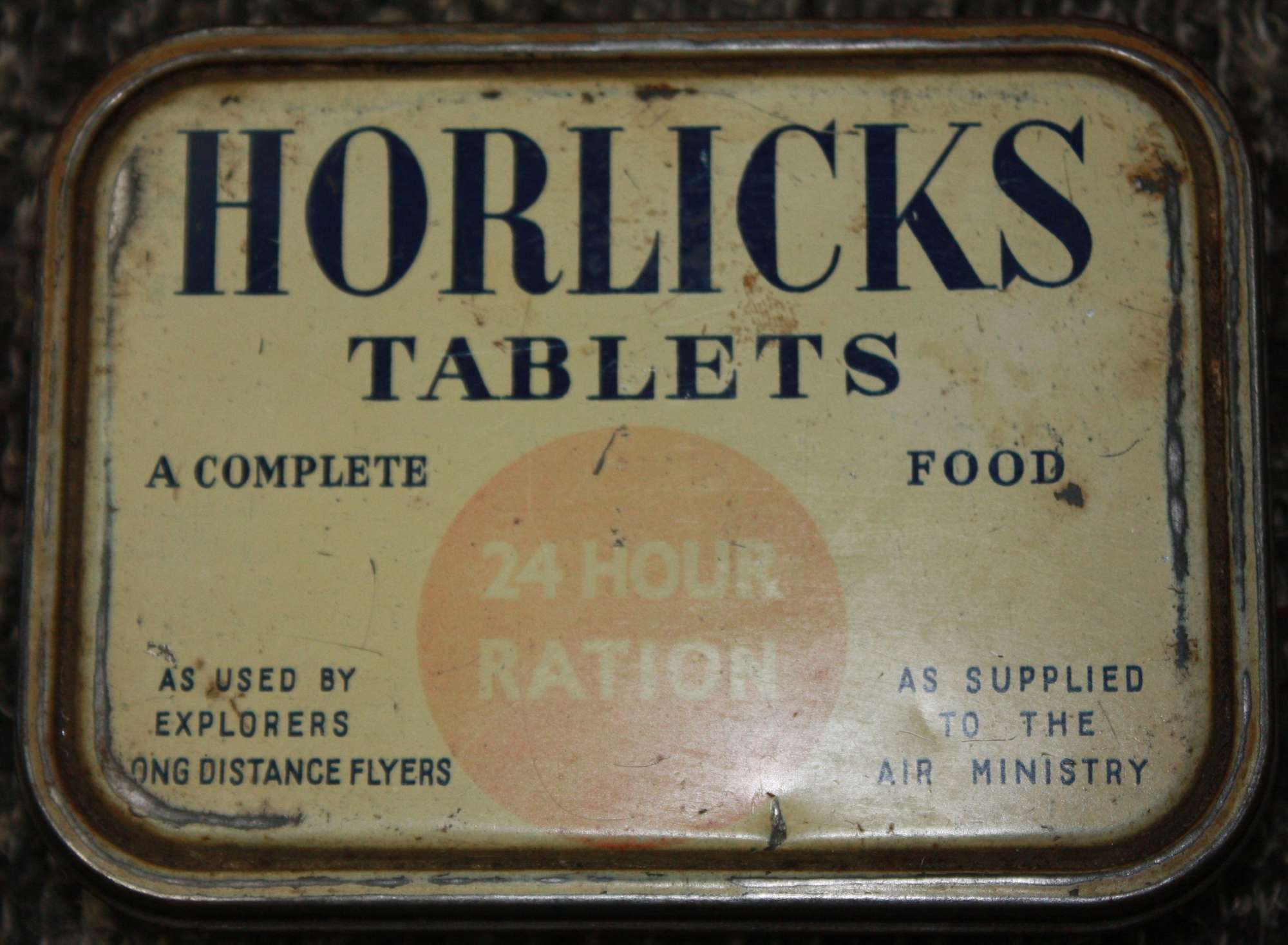 A WWII GOOD USED EXAMPLE OF THE RAF HORLICKS RATION TIN