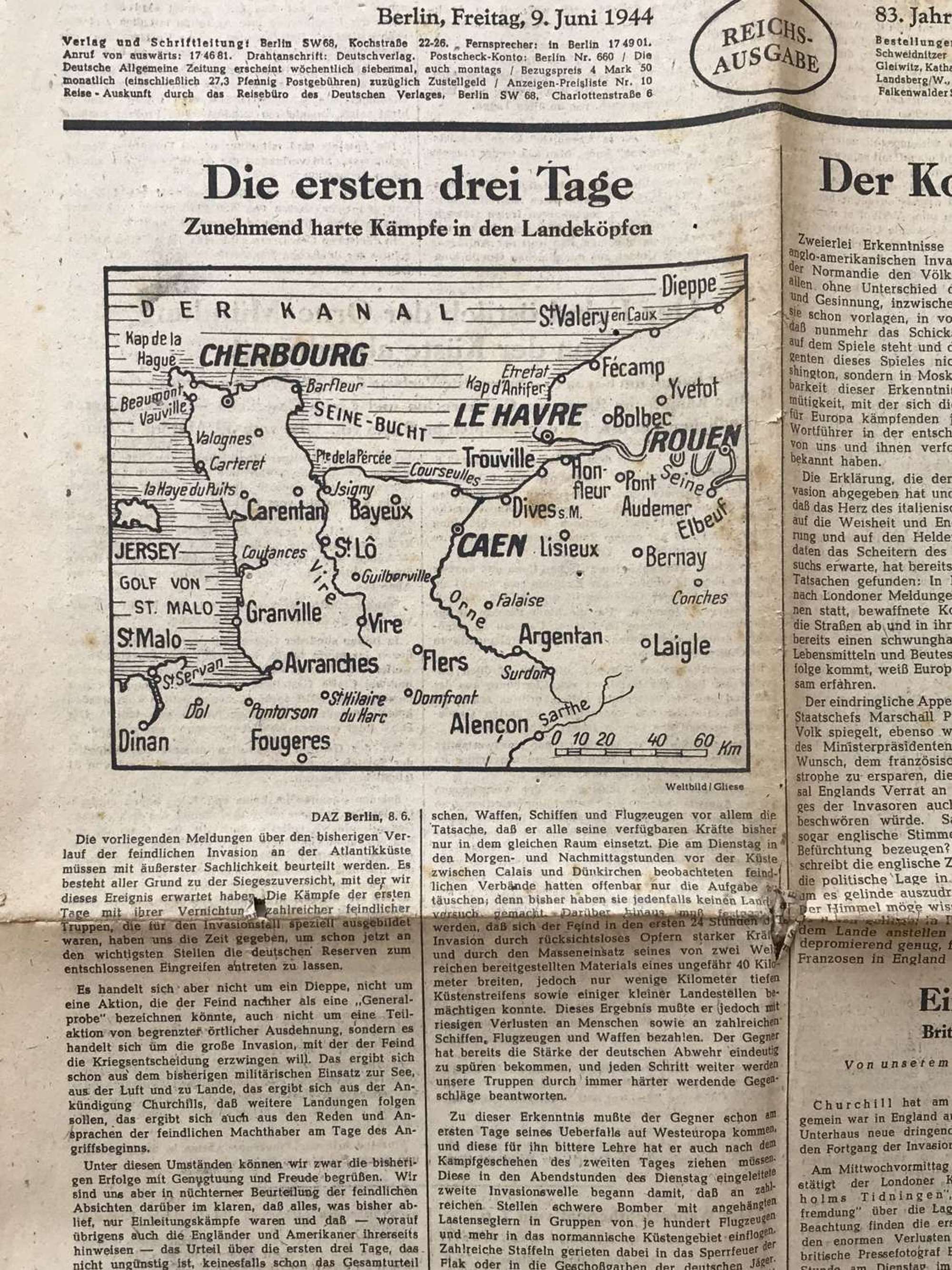 German newspaper announcing D Day