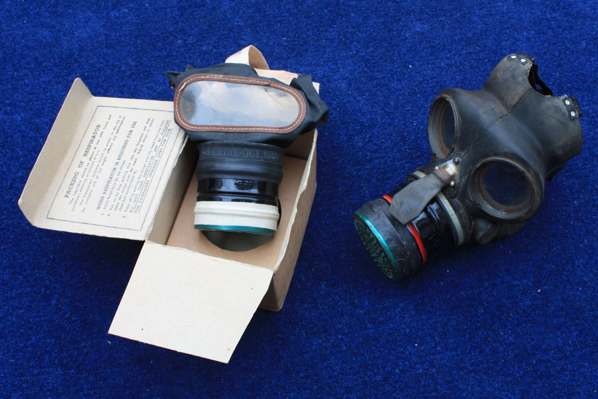 WW2 BRITISH HOME FRONT GAS MASK & ORIGINAL CARD BOX + ANOTHER GAS MASK