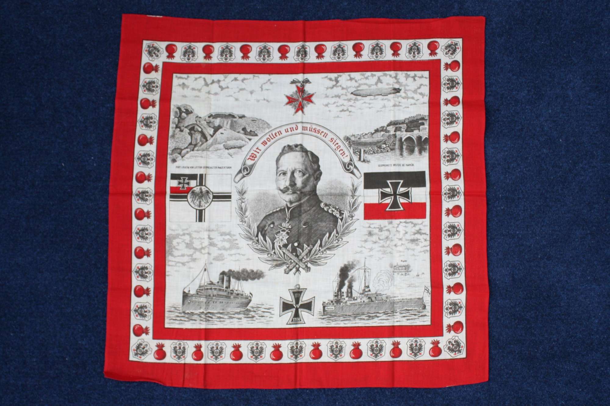 Rare German WW1 Patriotic Kaiser Cotton Handkerchief