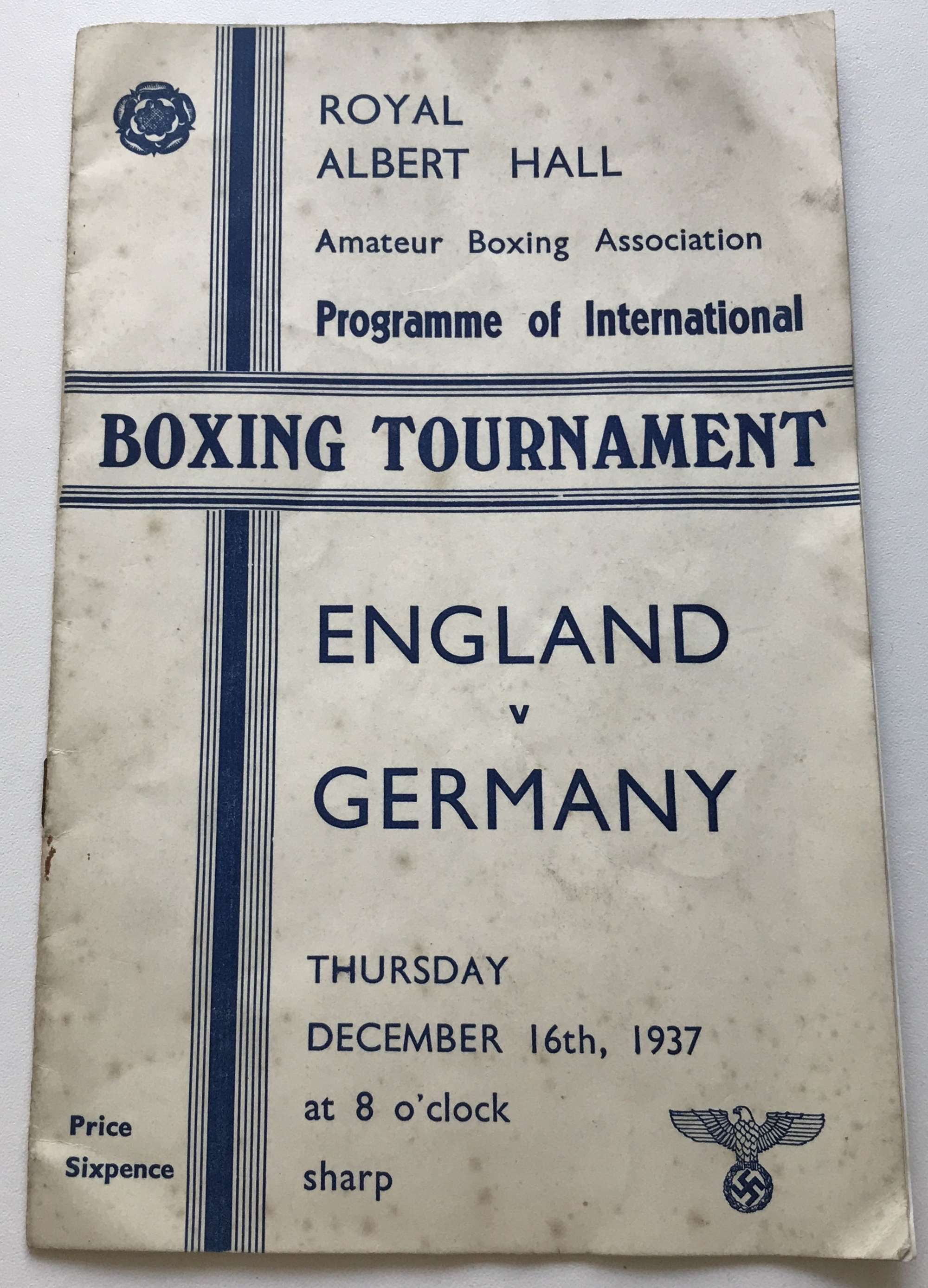 Boxing Tournament booklet England V Germany 1937 (Swastika marked)