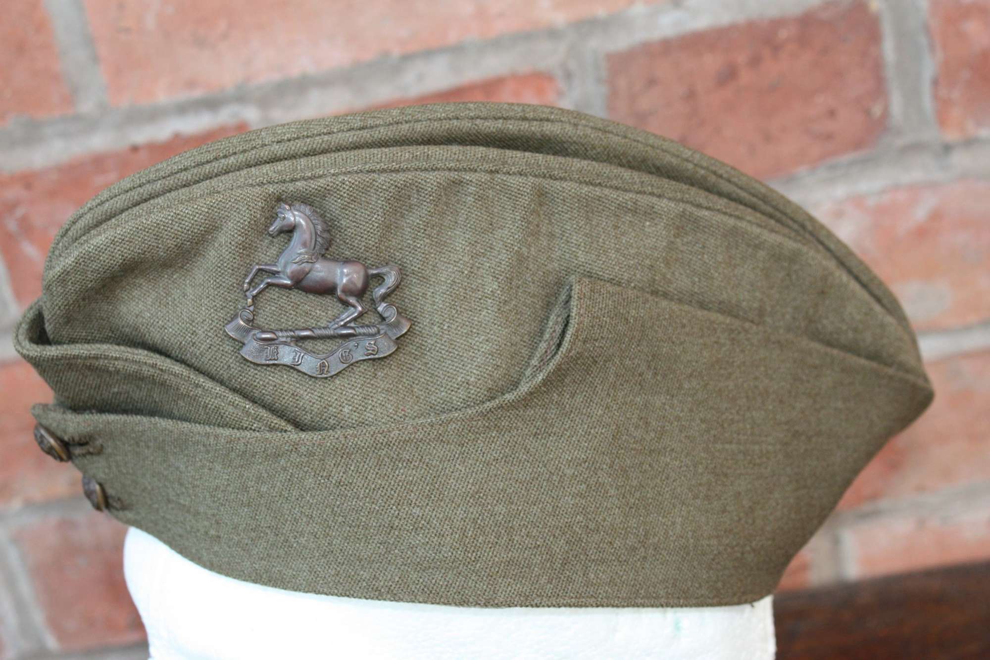 WW2 Kings Regiment British Army Officers Khaki Side Cap & Bronze badge