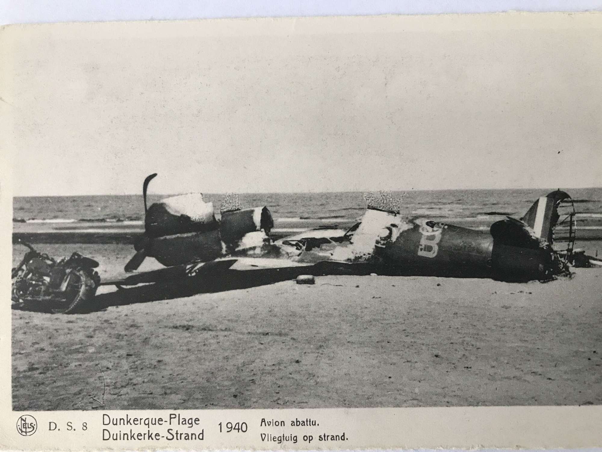 Wrecked Spitfire on Dunkirk Beach postcard