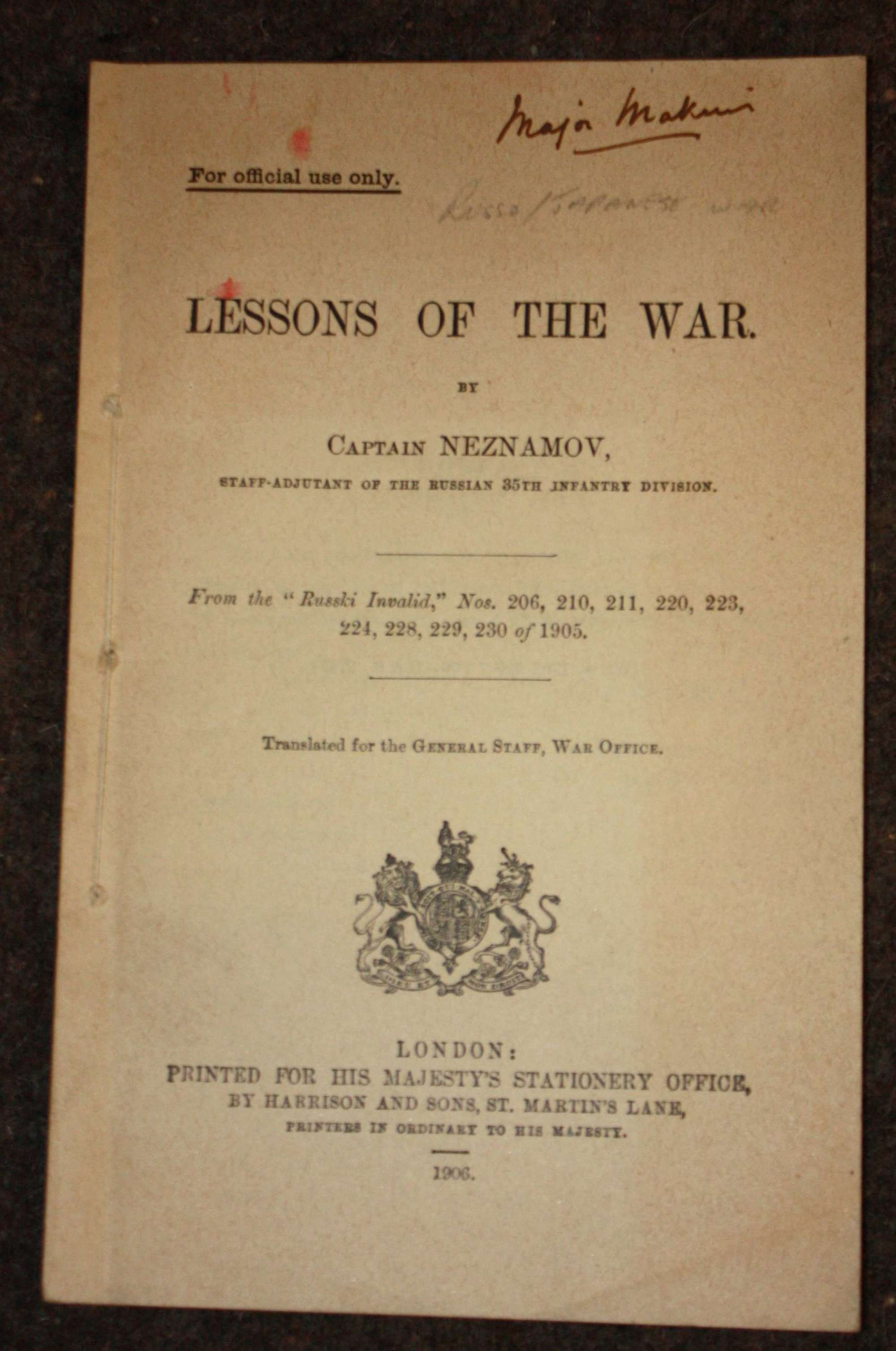 A GOOD 1906 LEASONS OF THE WAR ( RUSSIA / CHINA WAR )