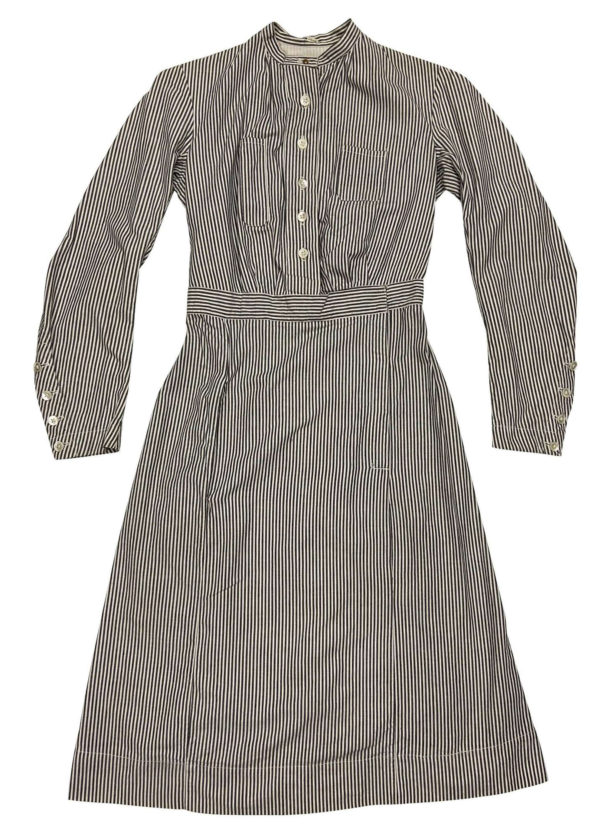 Vintage 1940s Ticking Cotton Nurses Dress