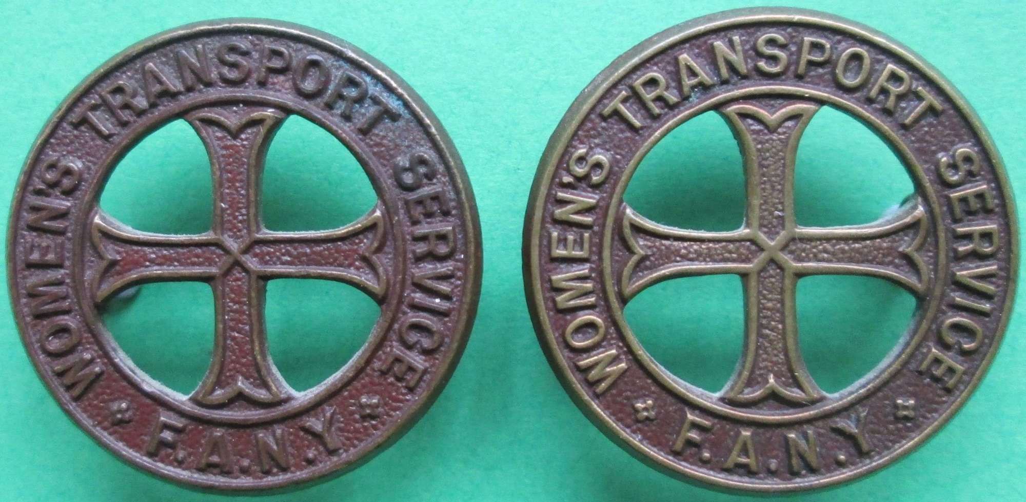 A PAIR OF WOMEN'S TRANSPORT SERVICE ( FANY ) COLLAR DOGS