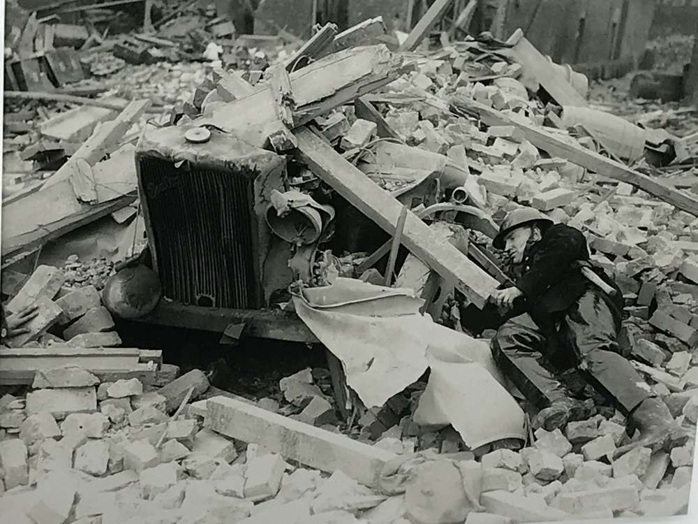 Glass negative of V bomb debris