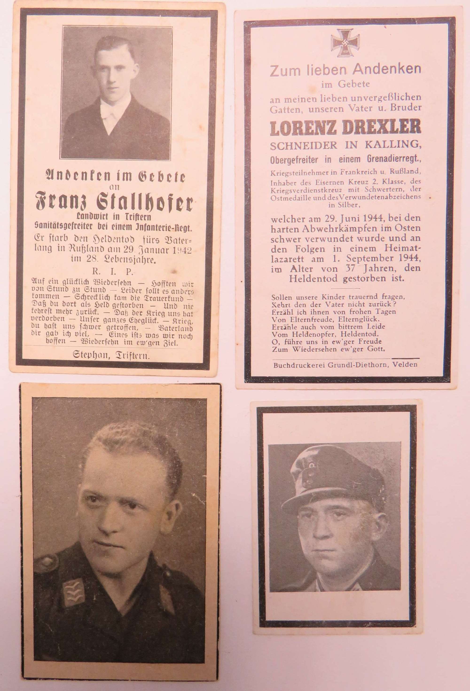 Four WW2 German Casualty Memorial Cards