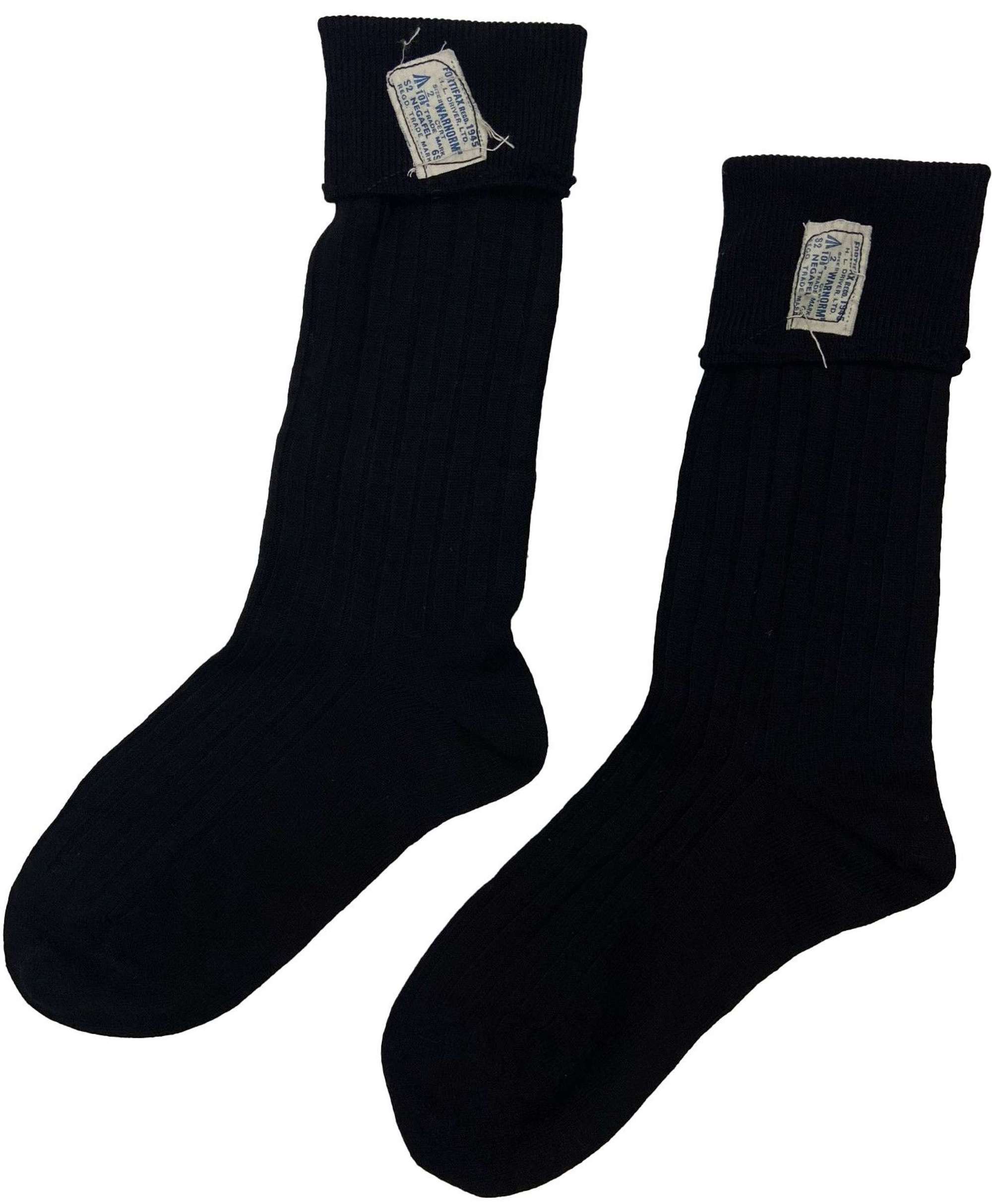 Original 1945 Dated RAF Black Wool Socks by 'Fortifax Regd'
