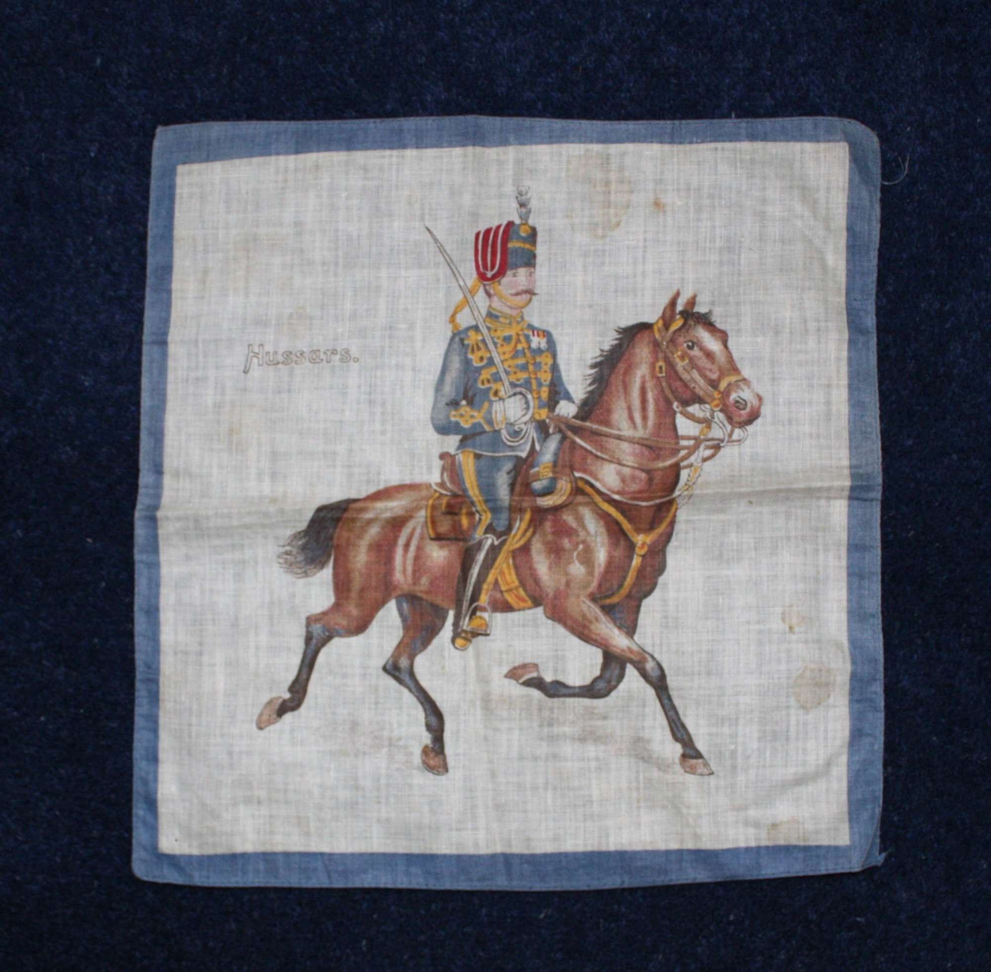 Late Victorian printed cotton souvenir handkerchief of An Hussar