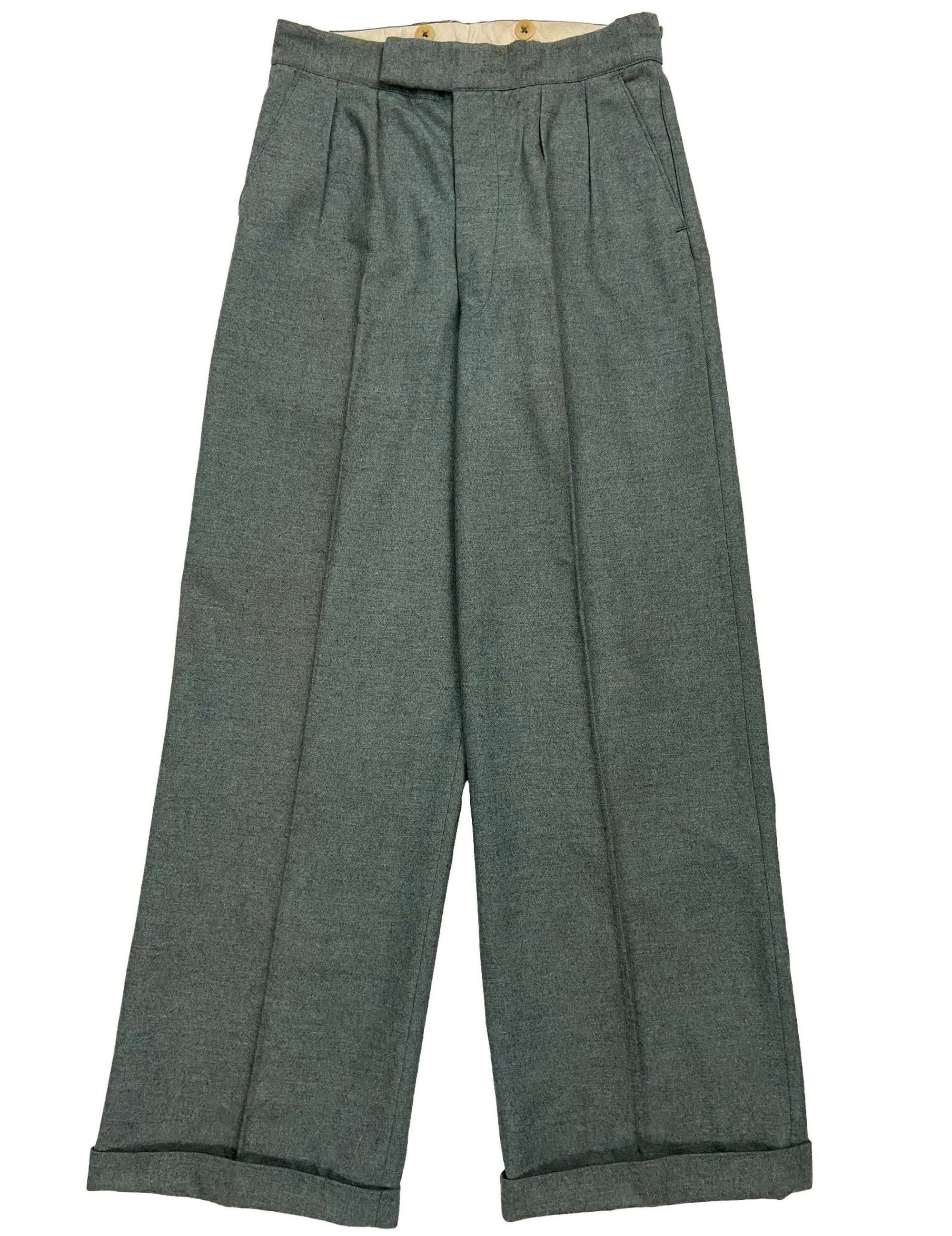 Rare 1940s CC41 Teal Grey Men's Flannel Trousers
