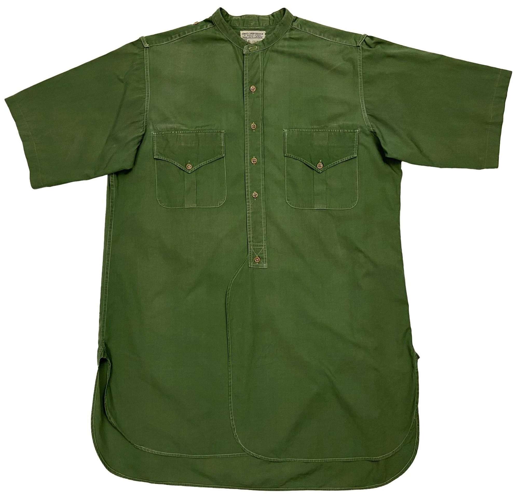Original 1950s British Officers Green Poplin Cotton Collarless Shirt