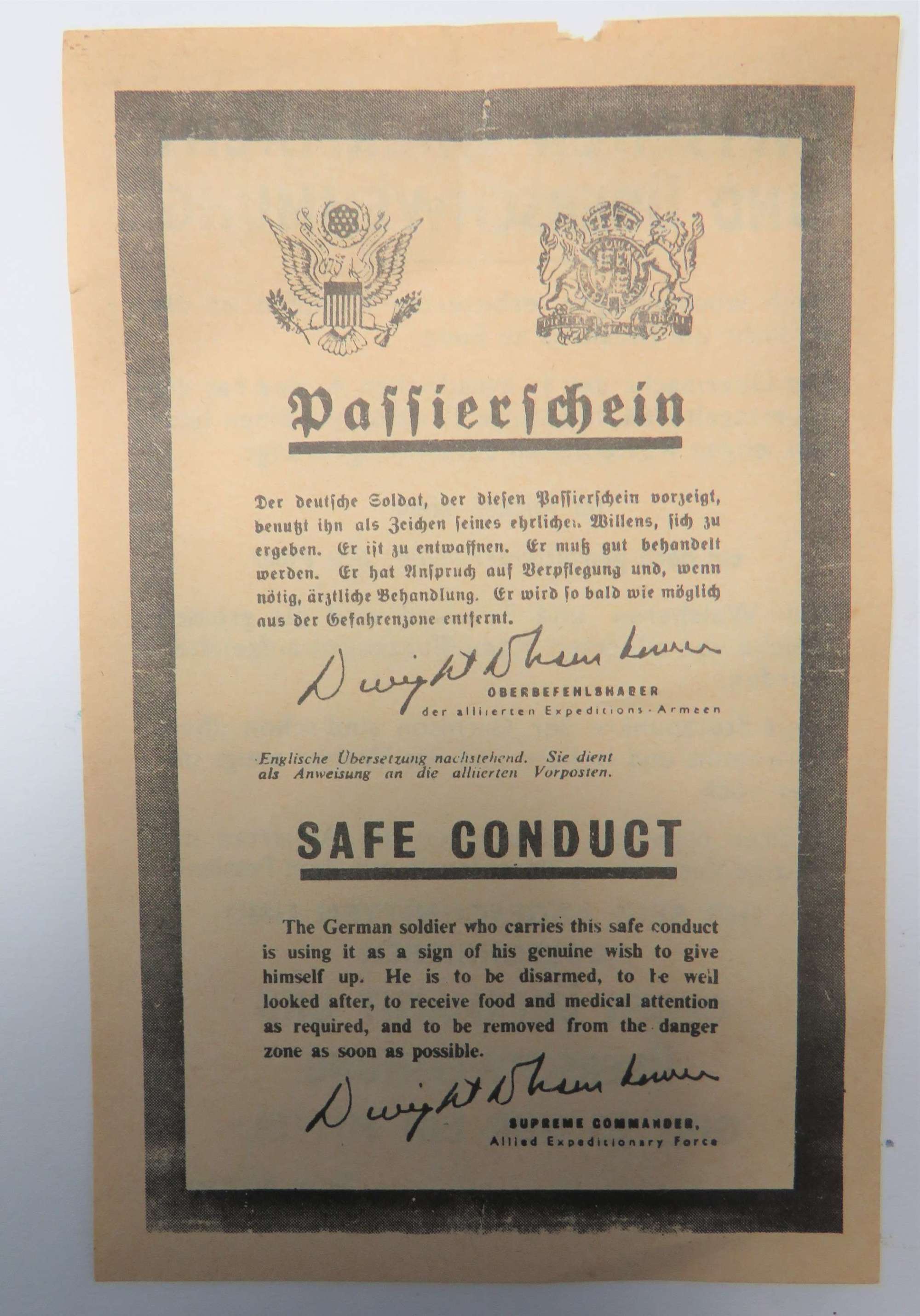 WW2 Safe Conduct Pass