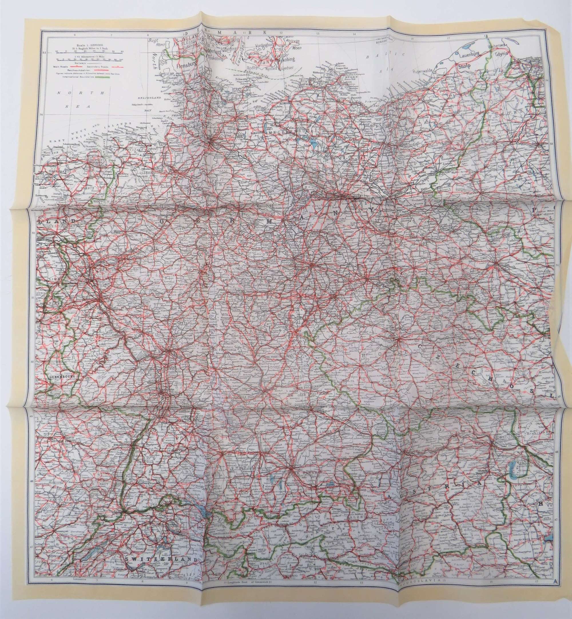 WW2 Air Crew / Special Forces Single Side Silk Map of Germany