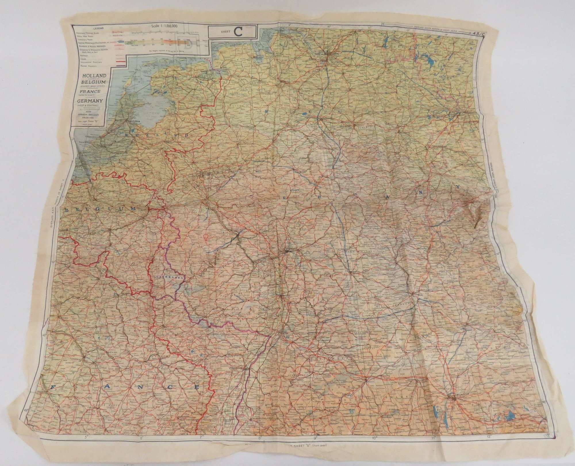 WW2 R.A.F / S.O.E Silk Escape Map of Europe