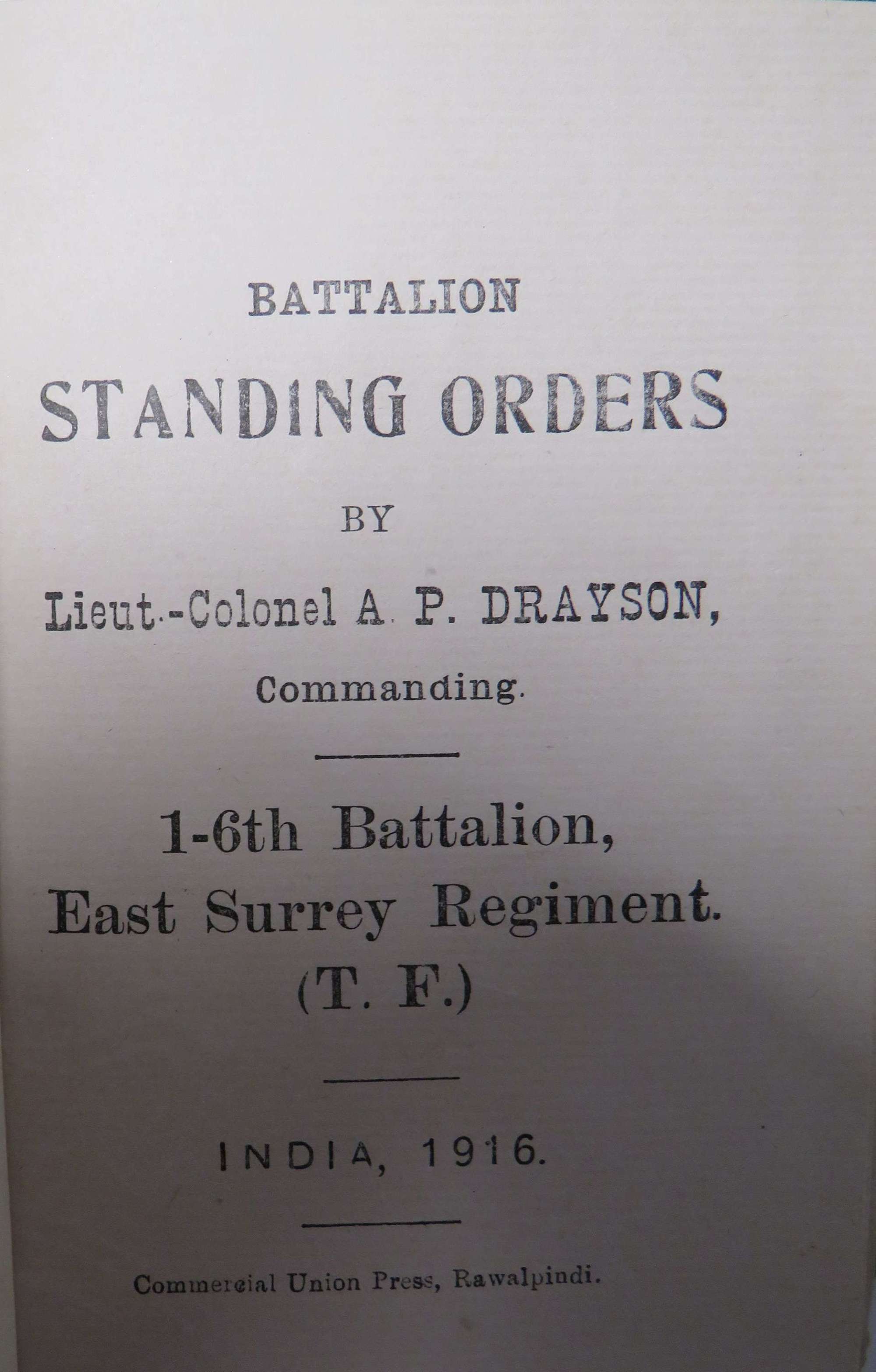1st-6th Batt East Surrey Regiment 1916 Standing Orders