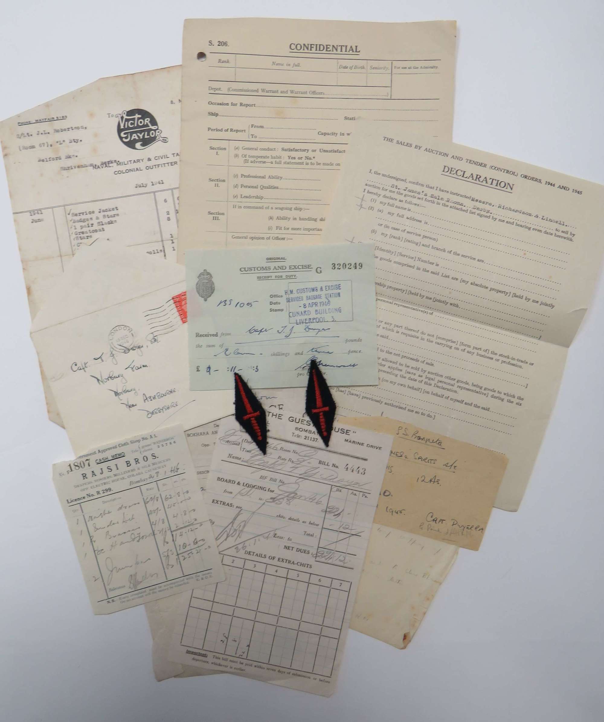 WW2 Royal Marines Officers Paperwork and Badges