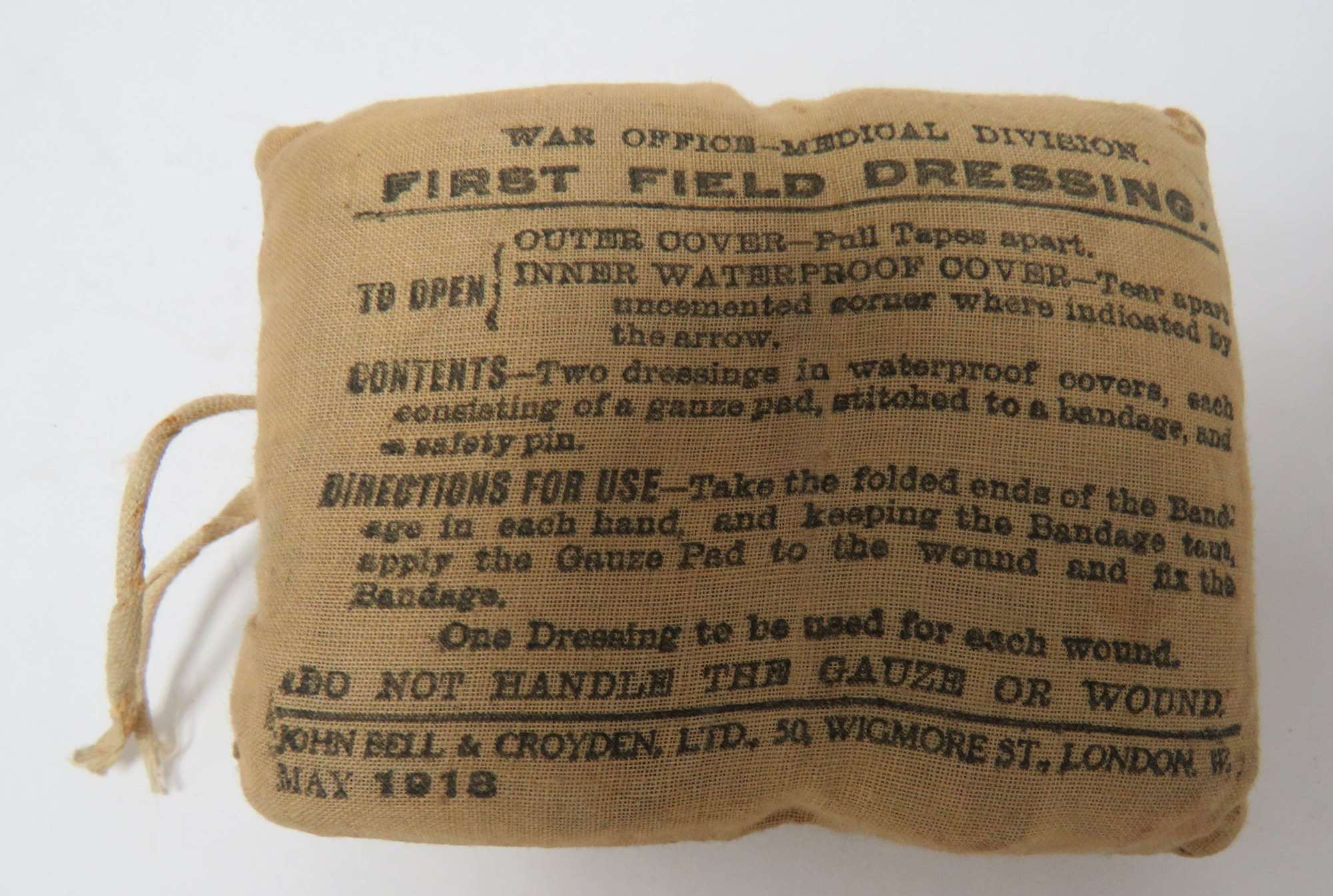 Scarce 1918 Dated British Infantry First Field Dressing