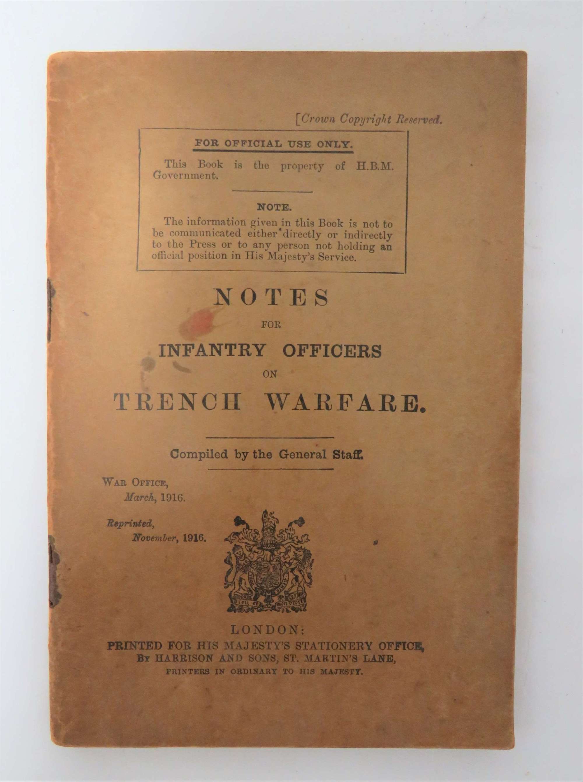 WW1 1916 Dated Officers Trench Warfare Booklet