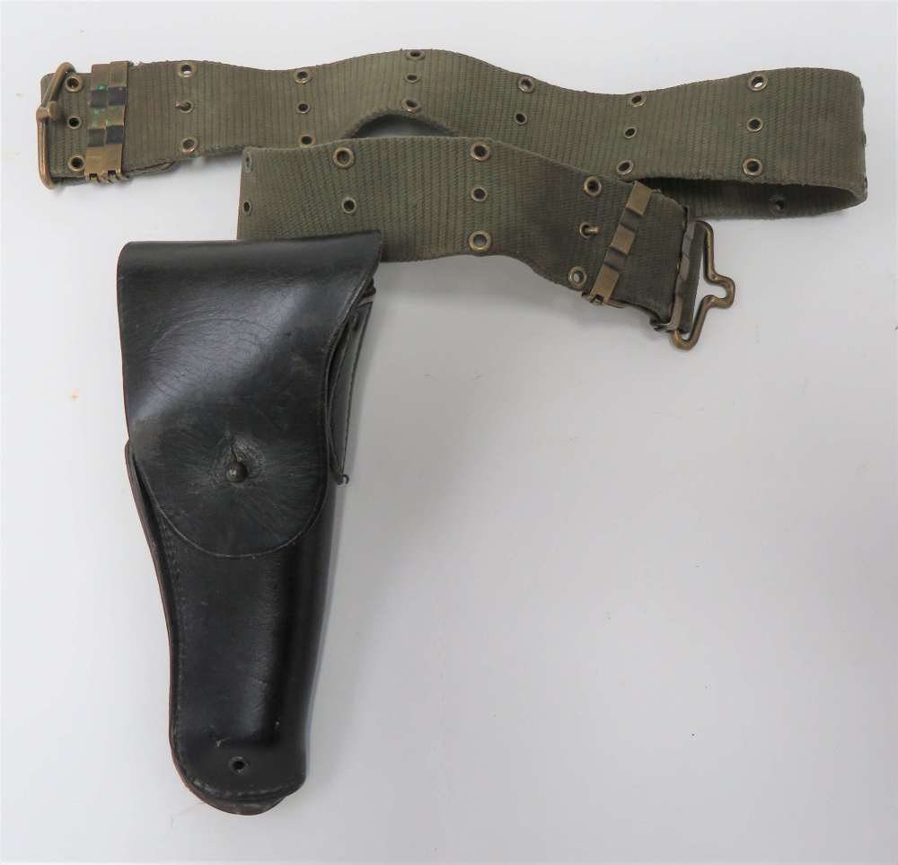 Post WW2 Colt Auto Pistol Leather Holster and Webbing Belt