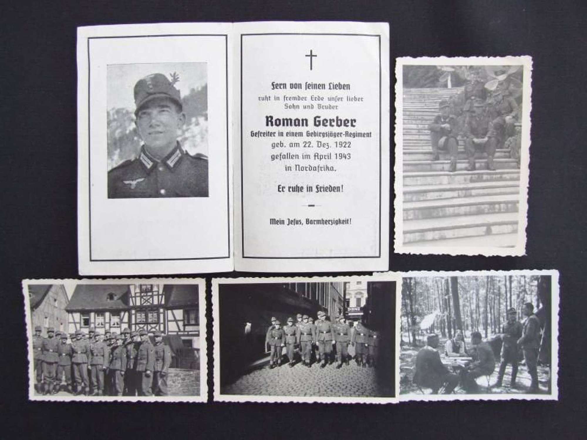 Death Card and Photographs to Gebirgsjager  Killed in North Africa