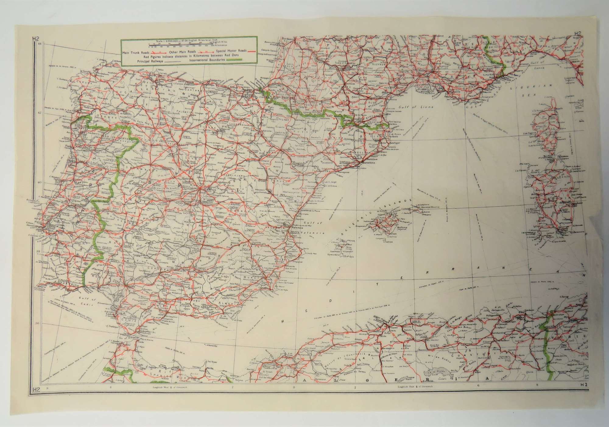 WW 2 Escape and Evasion Tissue Map of Spain