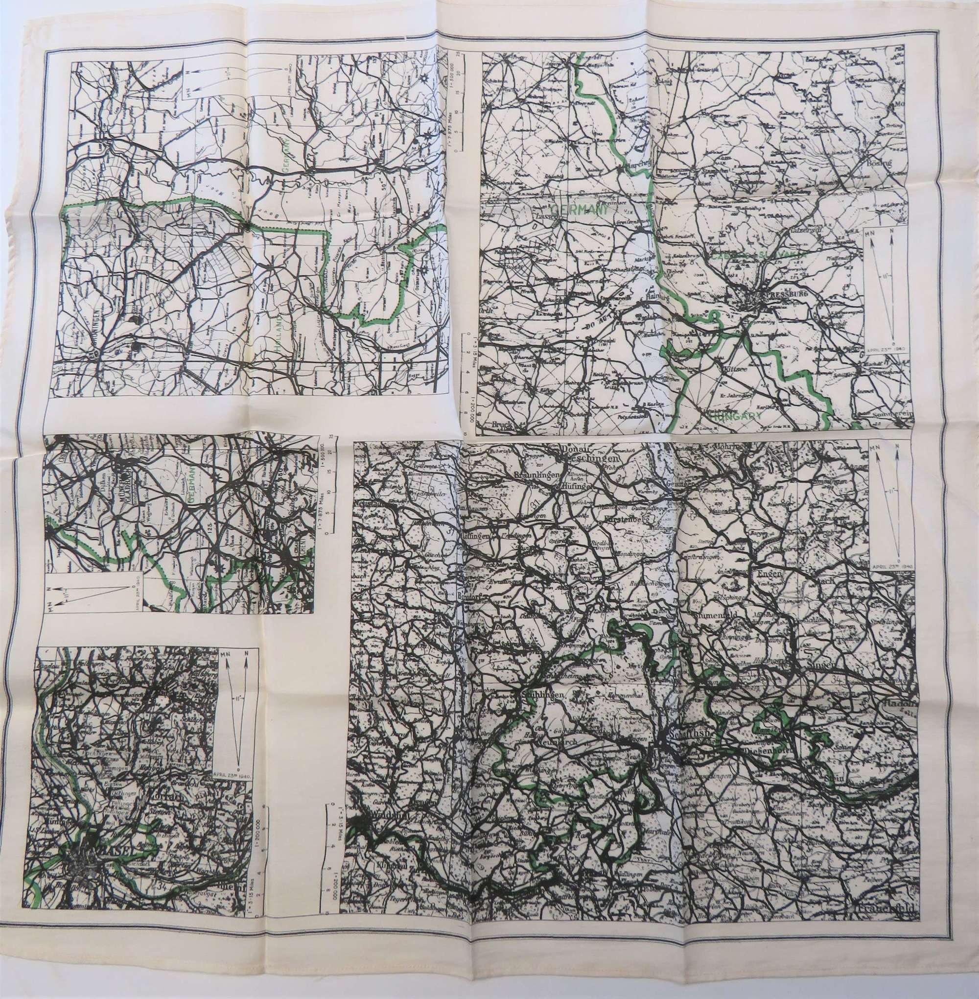 R.A.F Monochrome Small Size 5 Panel Silk Escape Map of Germany
