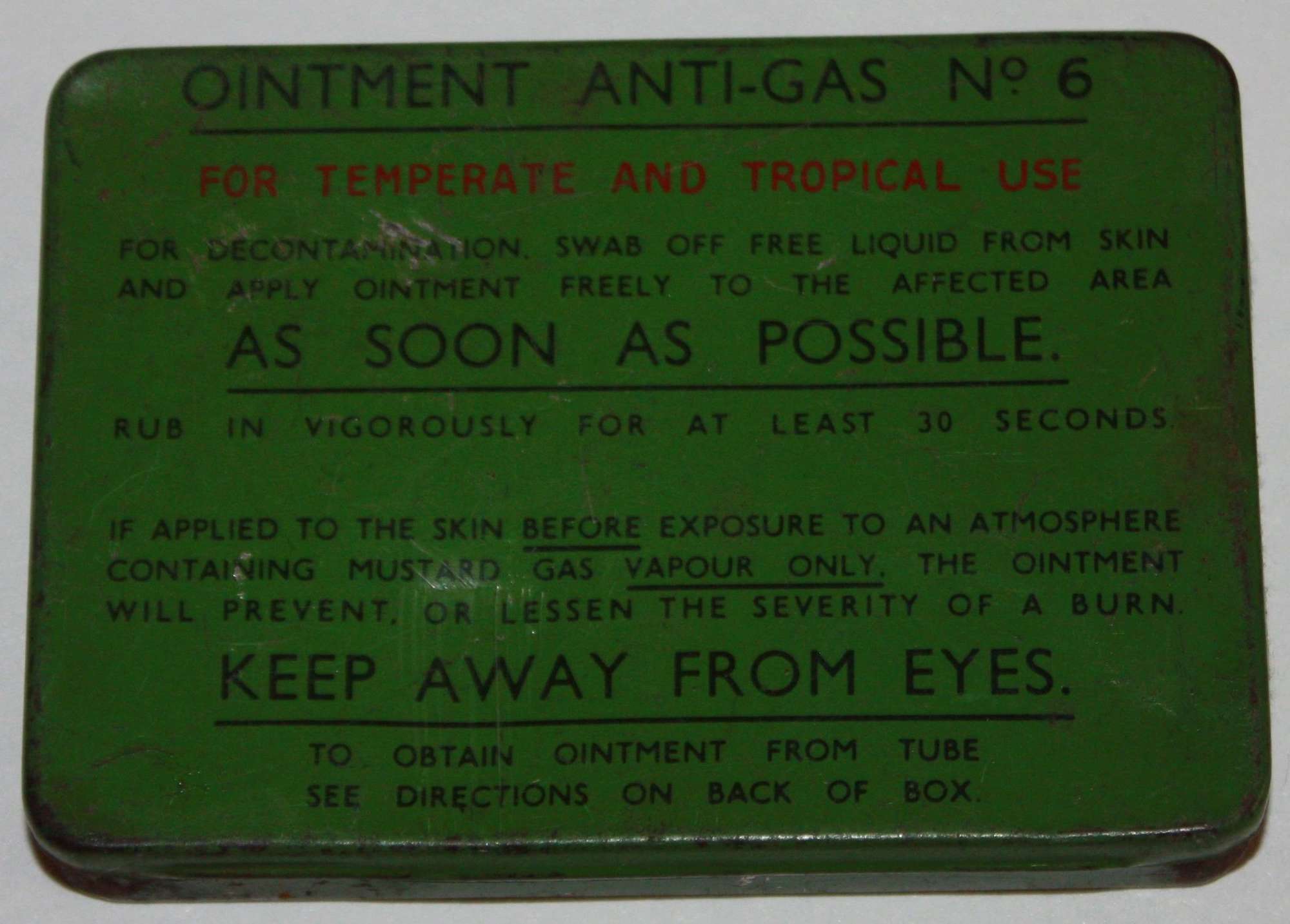 A FAIRLY GOOD WWII ANTI GAS OINTMENT NO 6 TIN SEE PICS