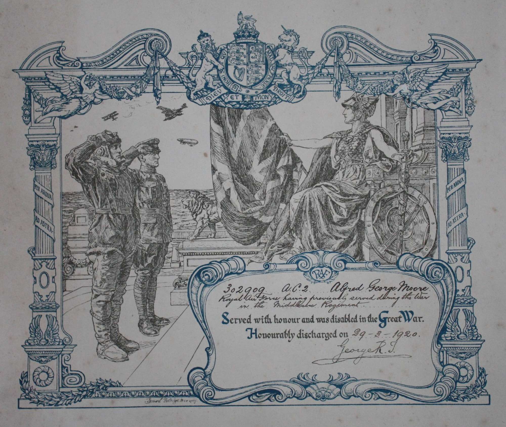 WW1 Royal Air Force Discharge Certificate,