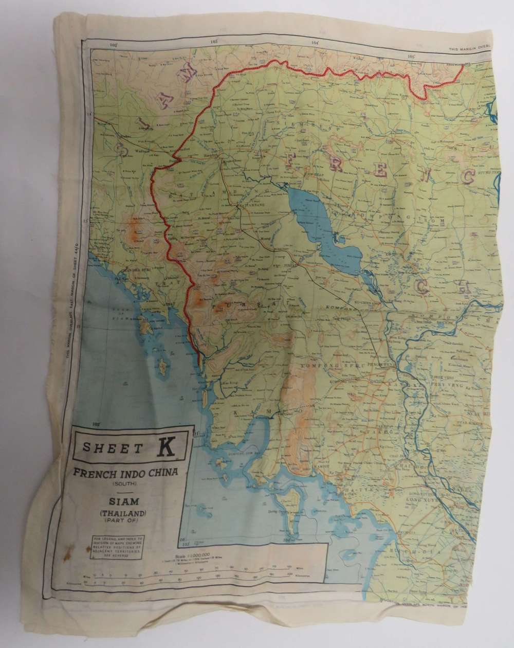 WW2 R.A.F Far East Double Sided Silk Map Of French Indo China