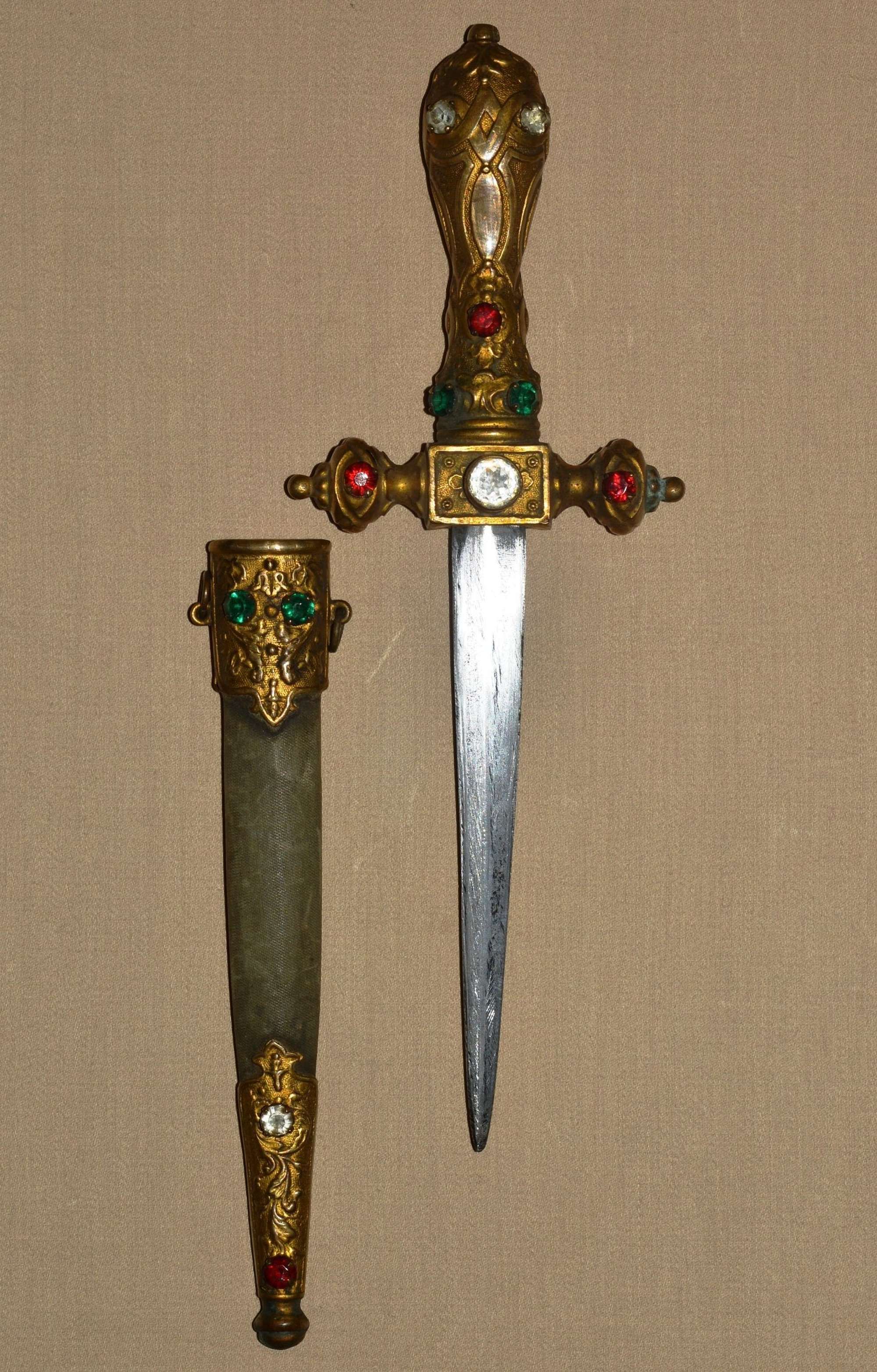 Lovely 19th C Jeweled European Gothic Revival Dagger