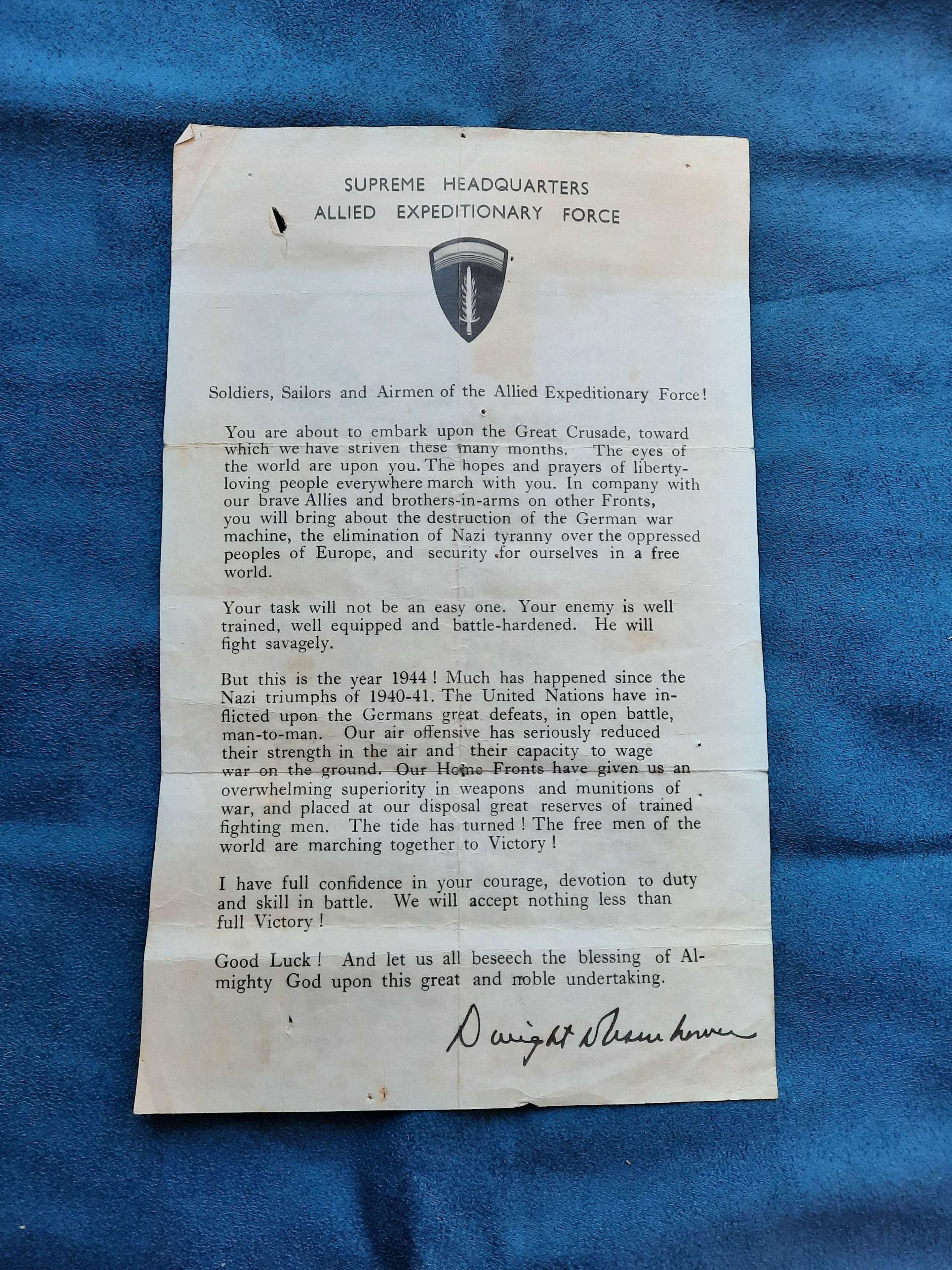 D-Day SHAEF Eisenhower Letter to the Troops