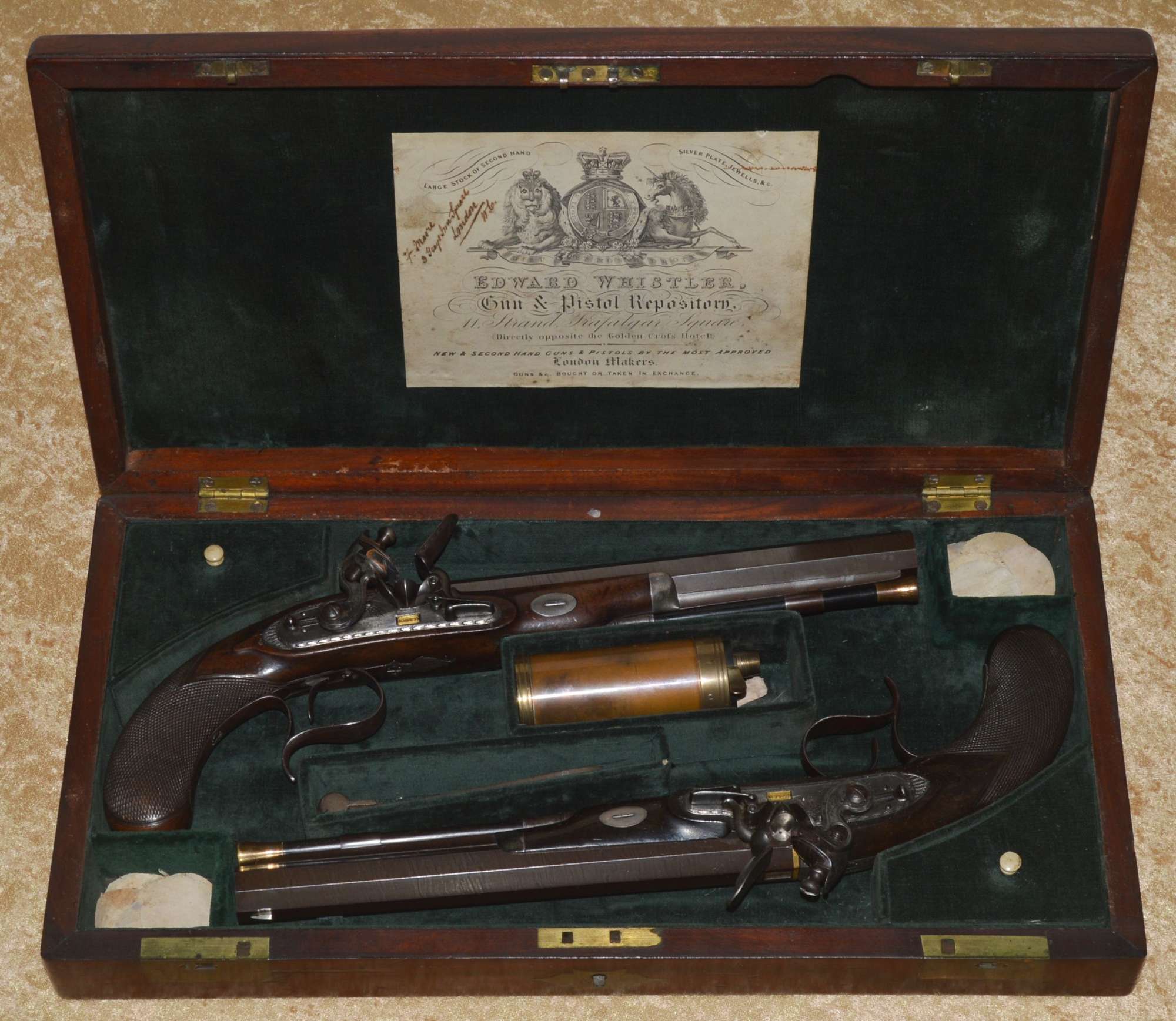 Cased Pair of Flintlock Dueling Pistols by Henry Nock, London ca. 1800