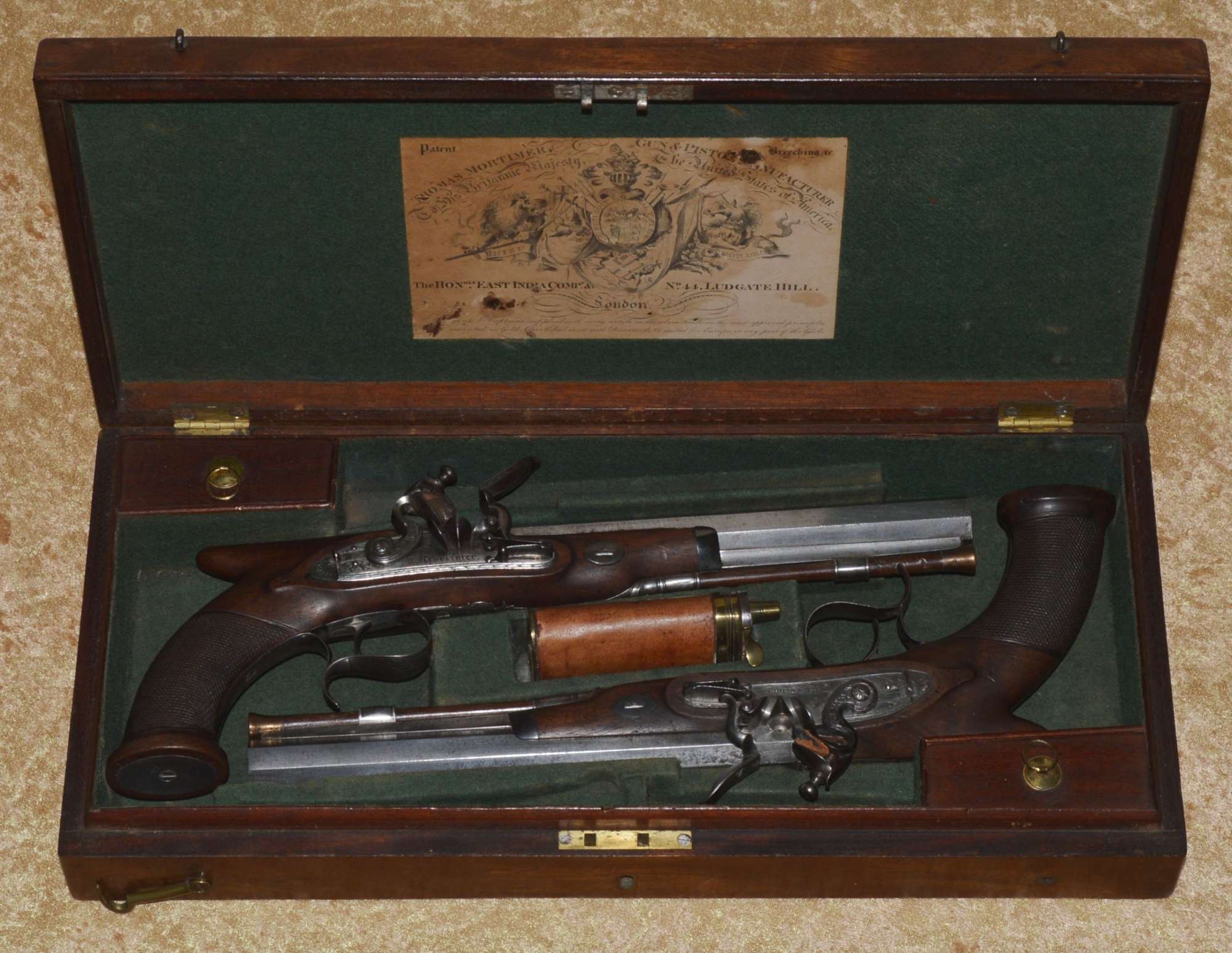 ﻿Cased Pair of Flintlock Dueling Pistols by Thomas Mortimer, ca.1810