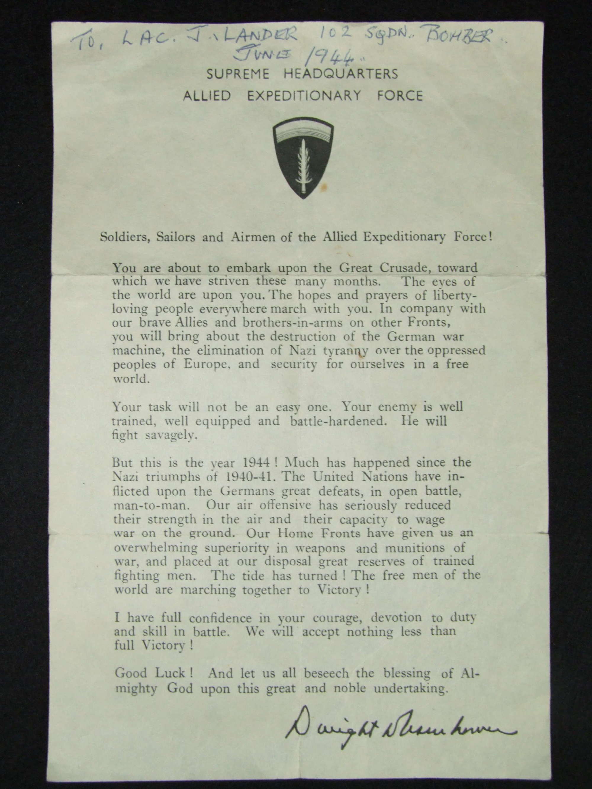 Eisenhower's D day  Letter to the Forces