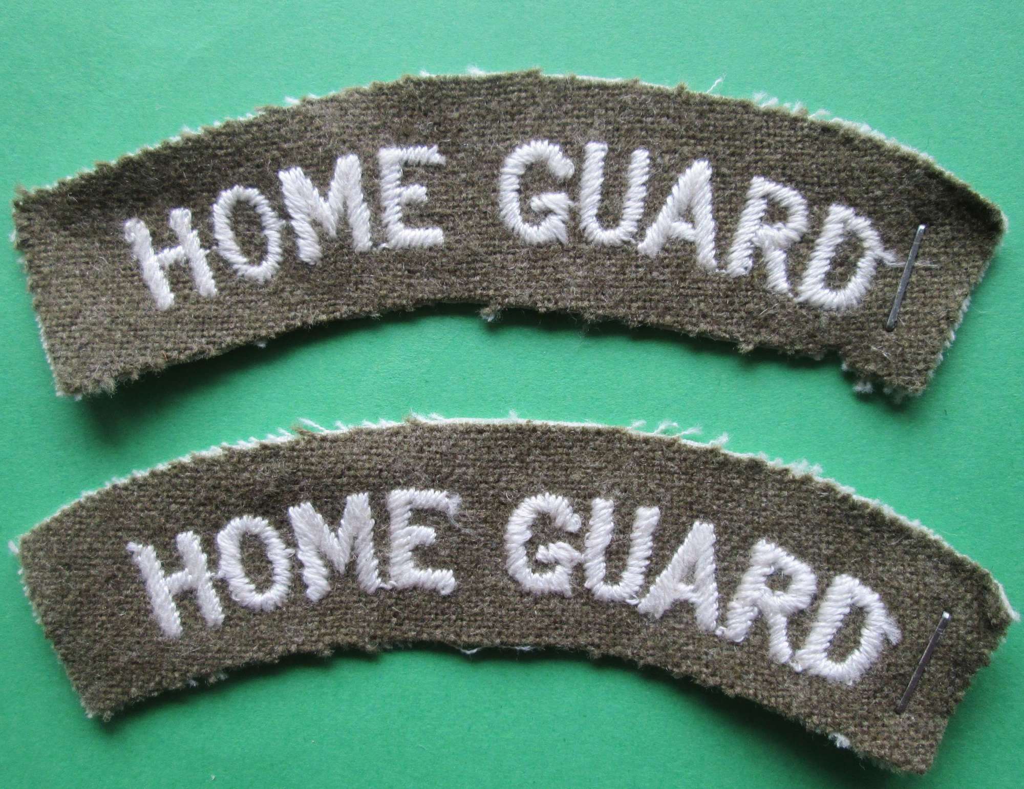A GOOD MATCHING WWII PAIR OF HOME GUARD SHOULDER TITLES
