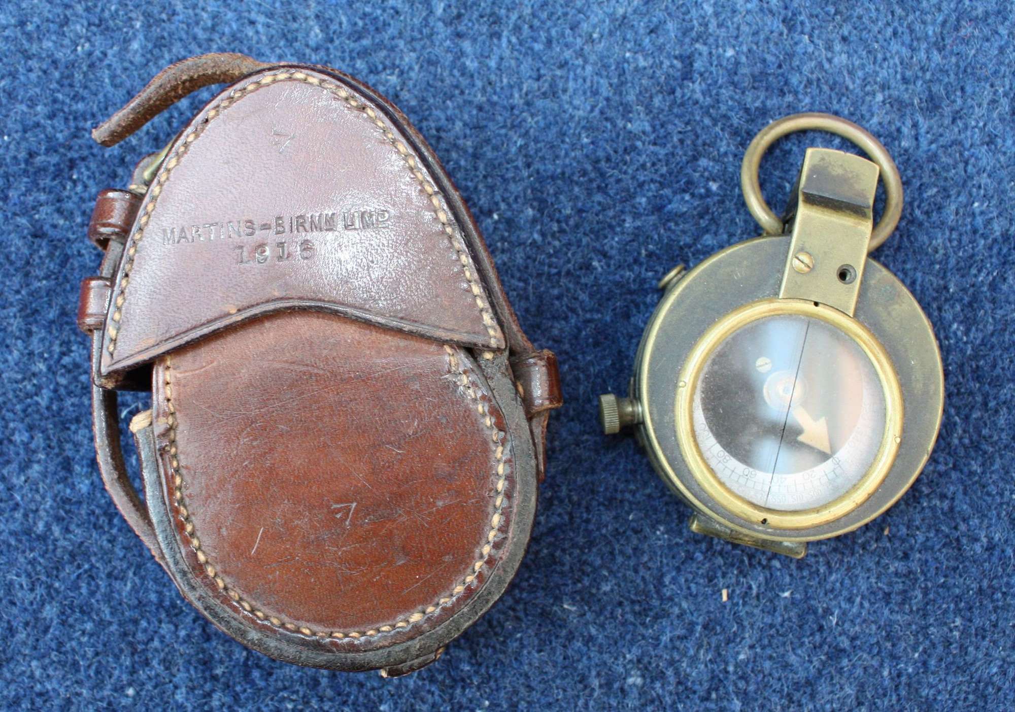 WW1 British Army Officers Named & 1916 Dated Compass & Leather Case
