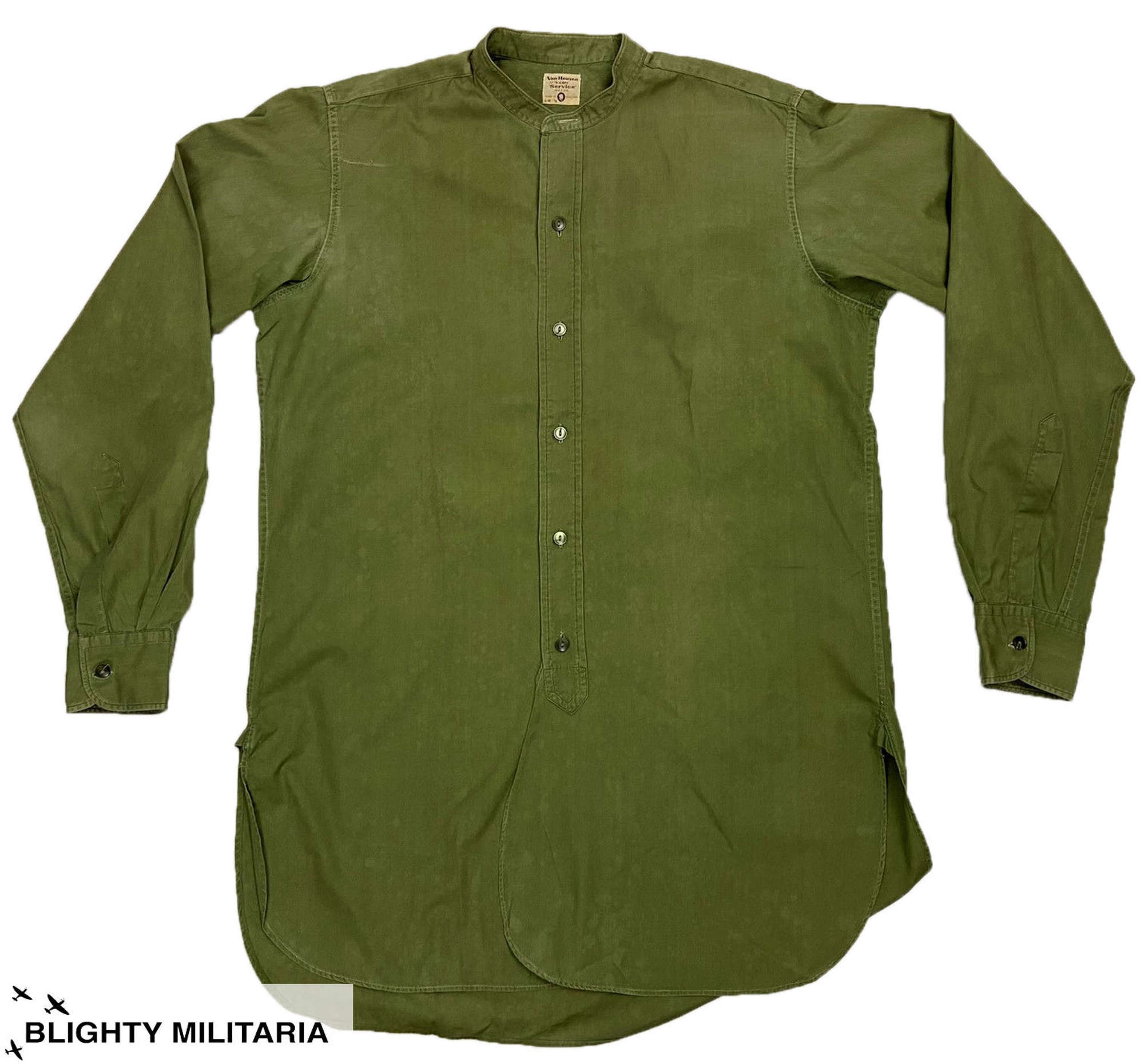 Original 1950s British Army Officers Poplin Cotton Collarless Shirt