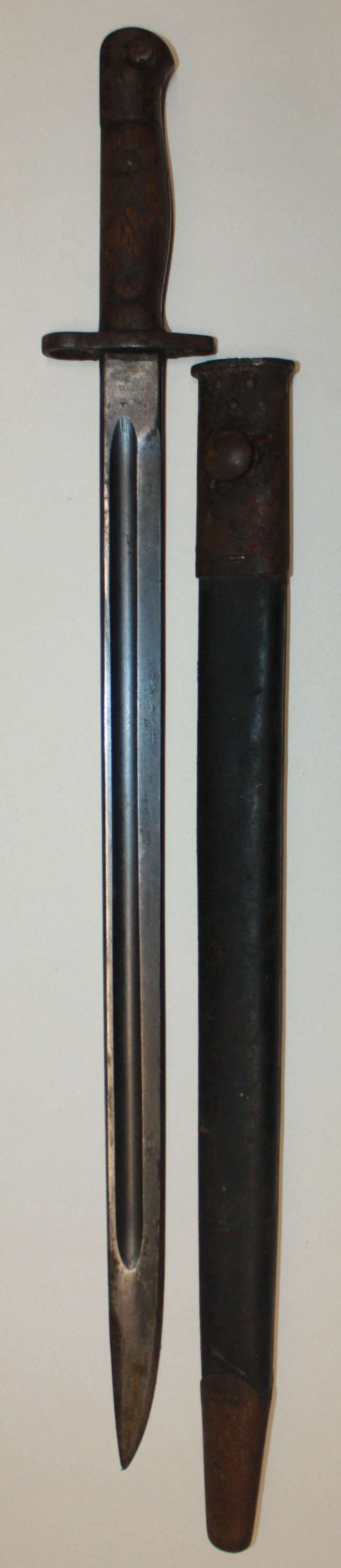 A GOOD USED EXAMPLE OF THE AUSTRALIAN MADE 07 PATTERN BAYONET LITHGOW