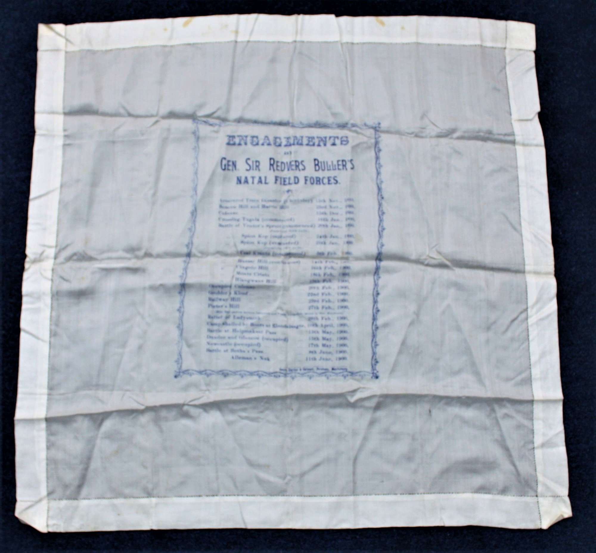Boer War Souvenir Silk Handkerchief of General Buller's Achievements